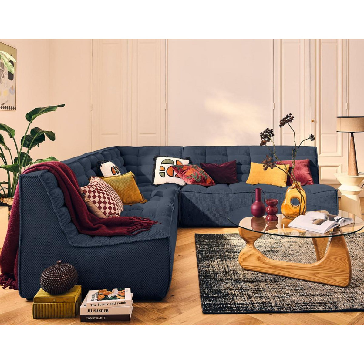 LISA DESIGN Ellie - canapé modulable d'angle réversible 5 places en velours texturé