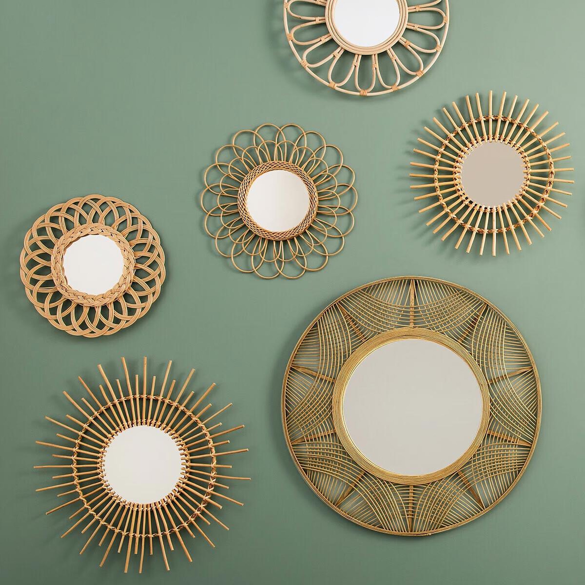 Voir la diapositive 3 : ATMOSPHERA Miroir mural rotin scandi Fleur - Diam. 56 cm