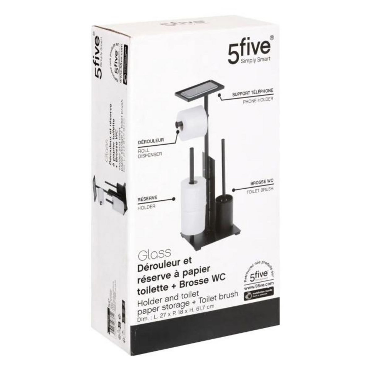 FIVE Dérouleur Papier WC en Métal  Glass  61cm Noir