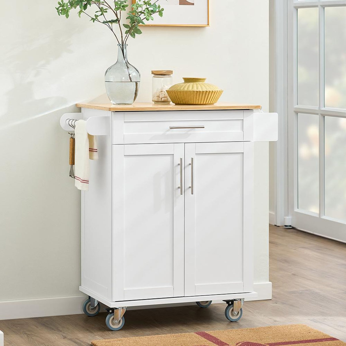 SOBUY Chariot de cuisine blanc avec tiroir et roulettes 83x46x91cm FKW13-II-WN