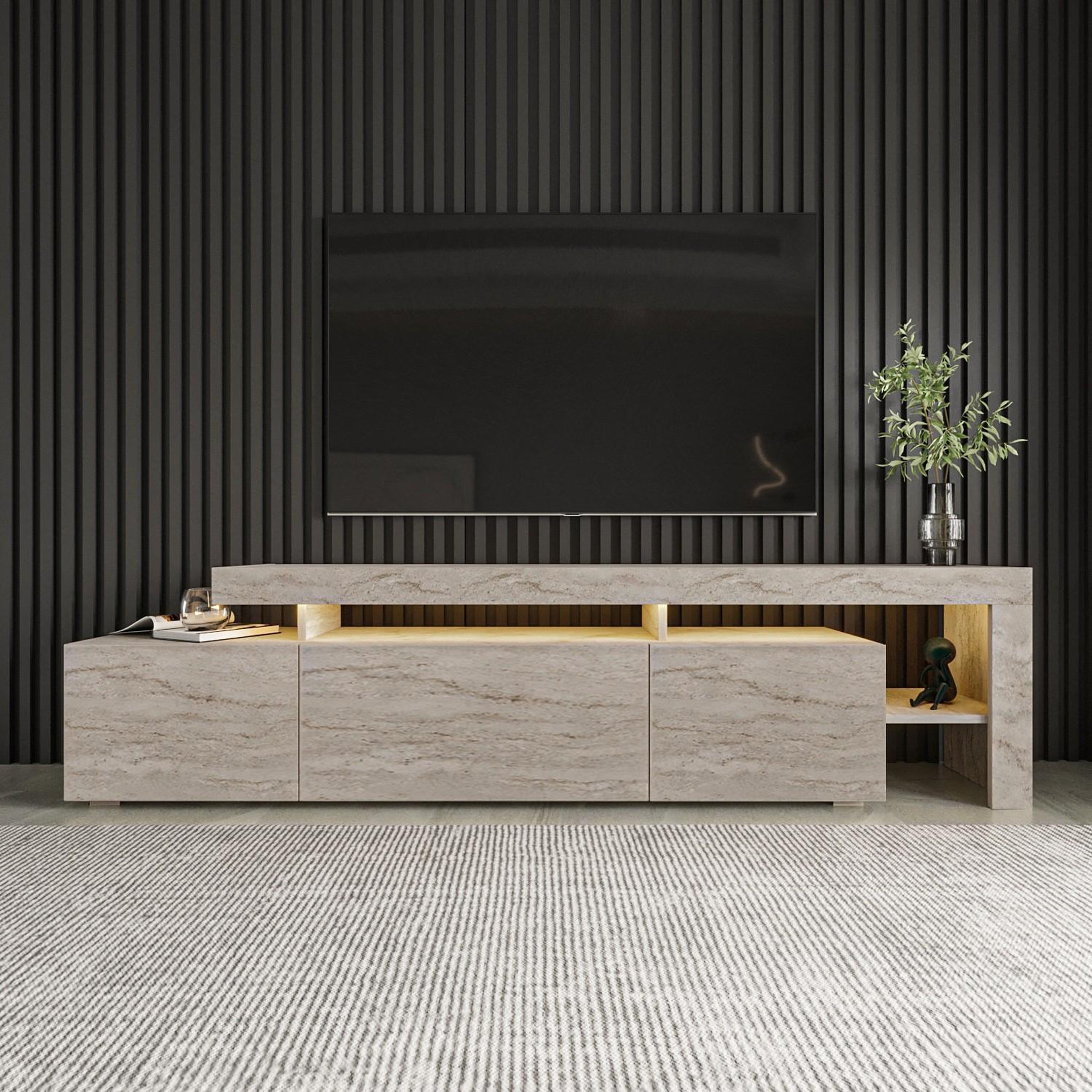 Voir la diapositive 2 : Habitat et Jardin Meuble tv en bois  beliz  - 192 x 37 x 53 cm - travertin