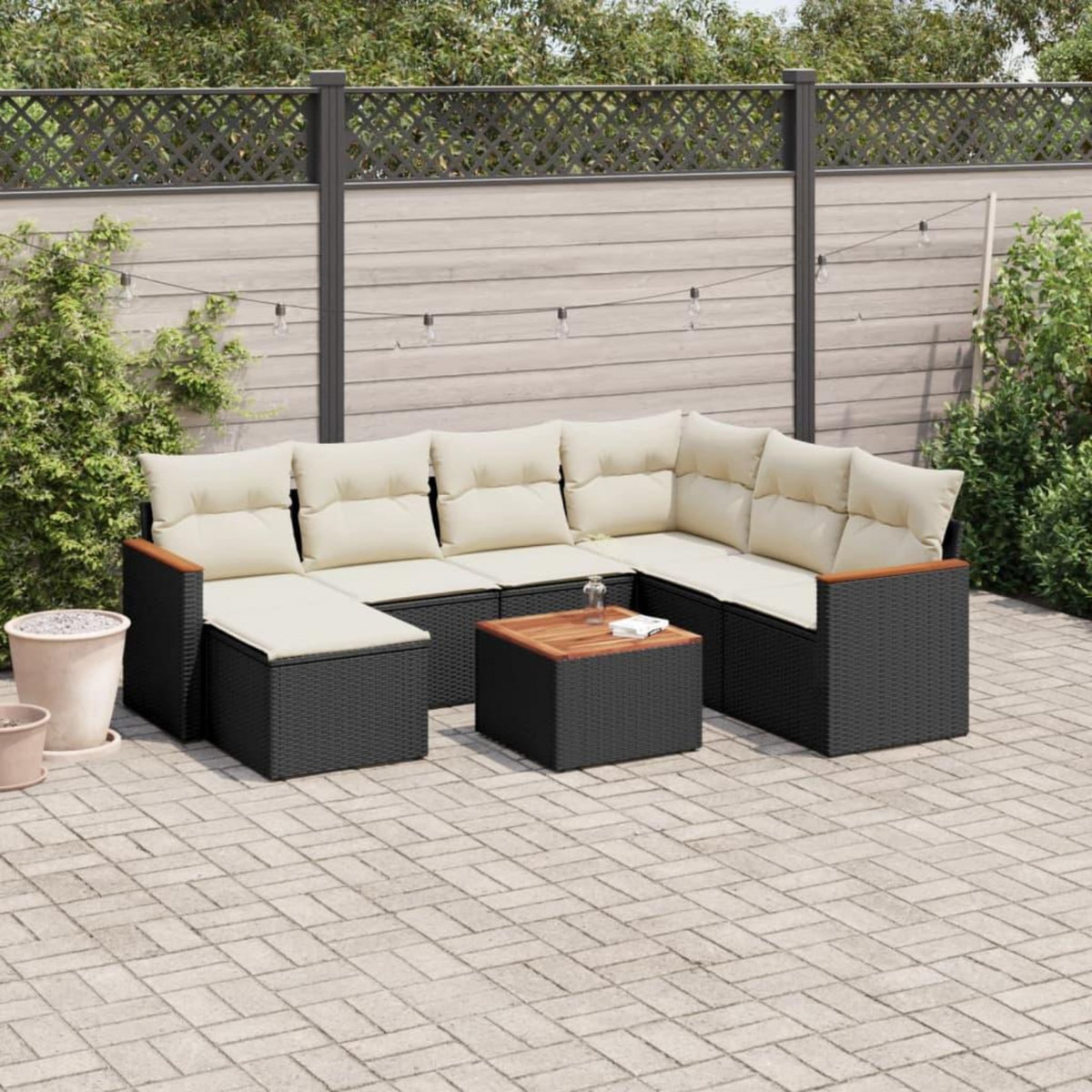 VIDAXL Salon de jardin 8 pcs avec coussins noir resine tressee