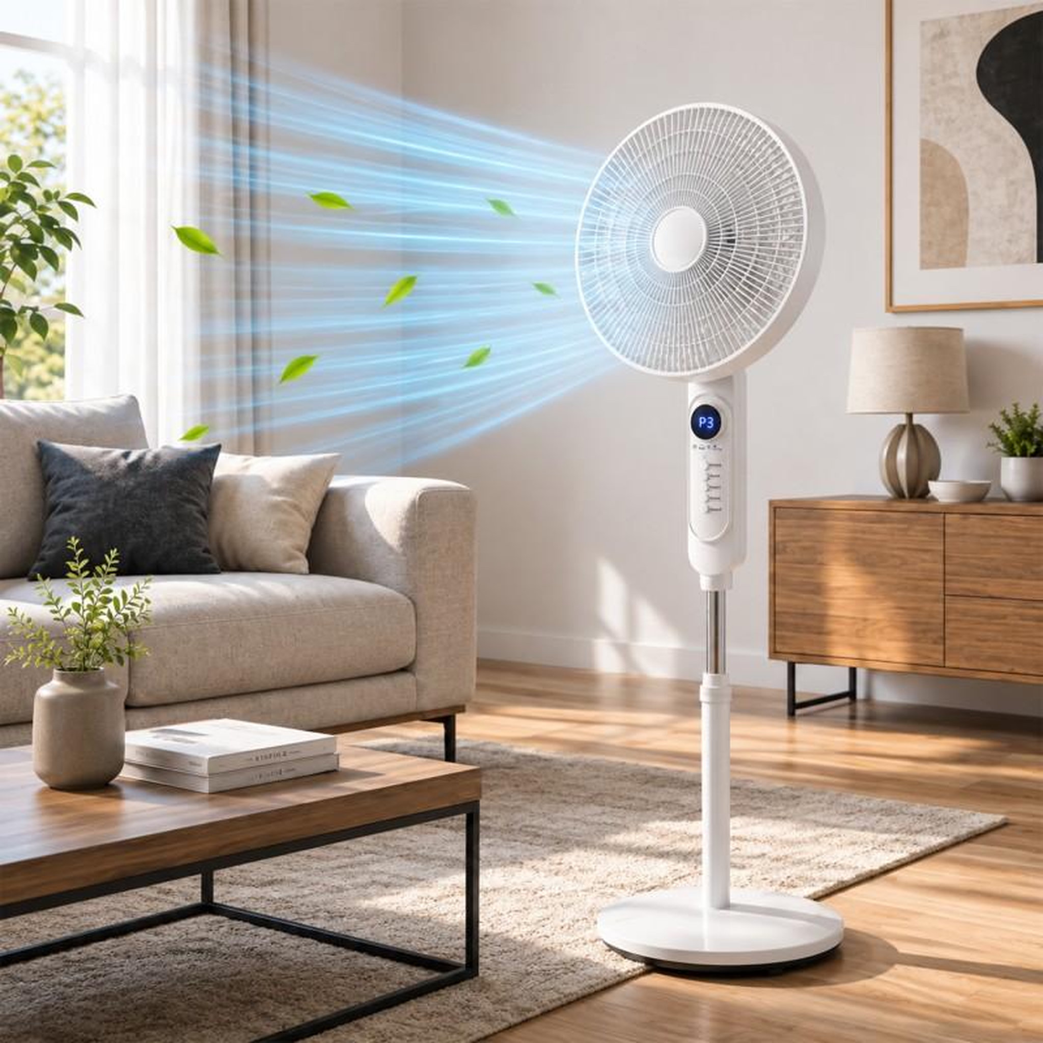 Voir la diapositive 3 : Ventilateur Sur Pied Avec Télécommande Et écran Led 40 Cm – 45w