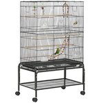 PAWHUT Cage à oiseaux sur roulettes - étagère, plateau déjection, 3 perchoirs, 4 mangeoirs, 2 portes, 8 trappes, accessoires - acier. Coloris disponibles : Blanc