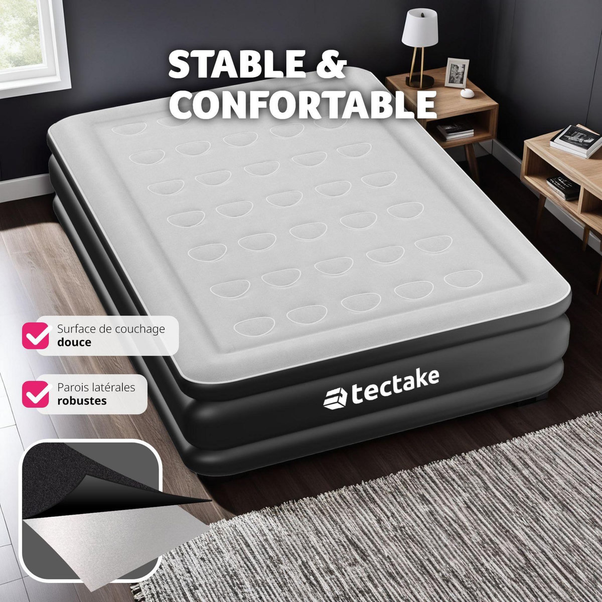 tectake Matelas gonflable avec pompe électrique sac de transport inclus 200x101x44cm