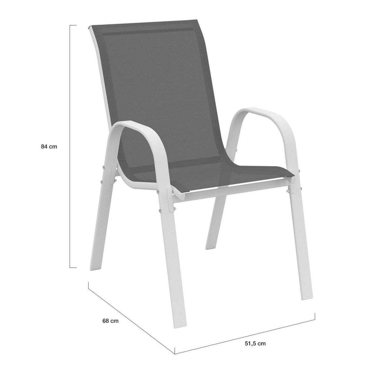 ID MARKET Salon de jardin MADRID table 150 CM et 6 chaises empilables blanc et gris