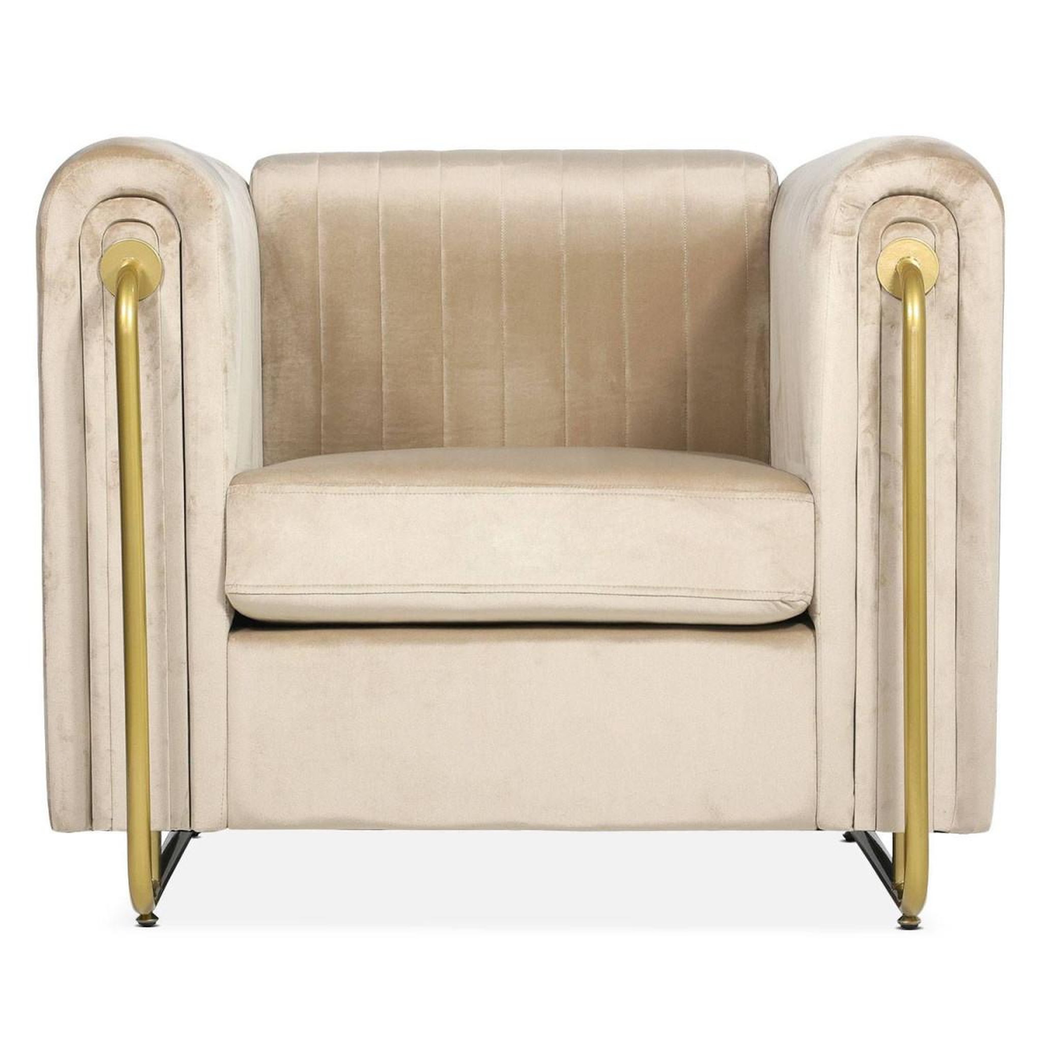 Voir la diapositive 3 : Paris Prix Fauteuil Art Déco en Velours  Wardde  93cm Taupe Clair