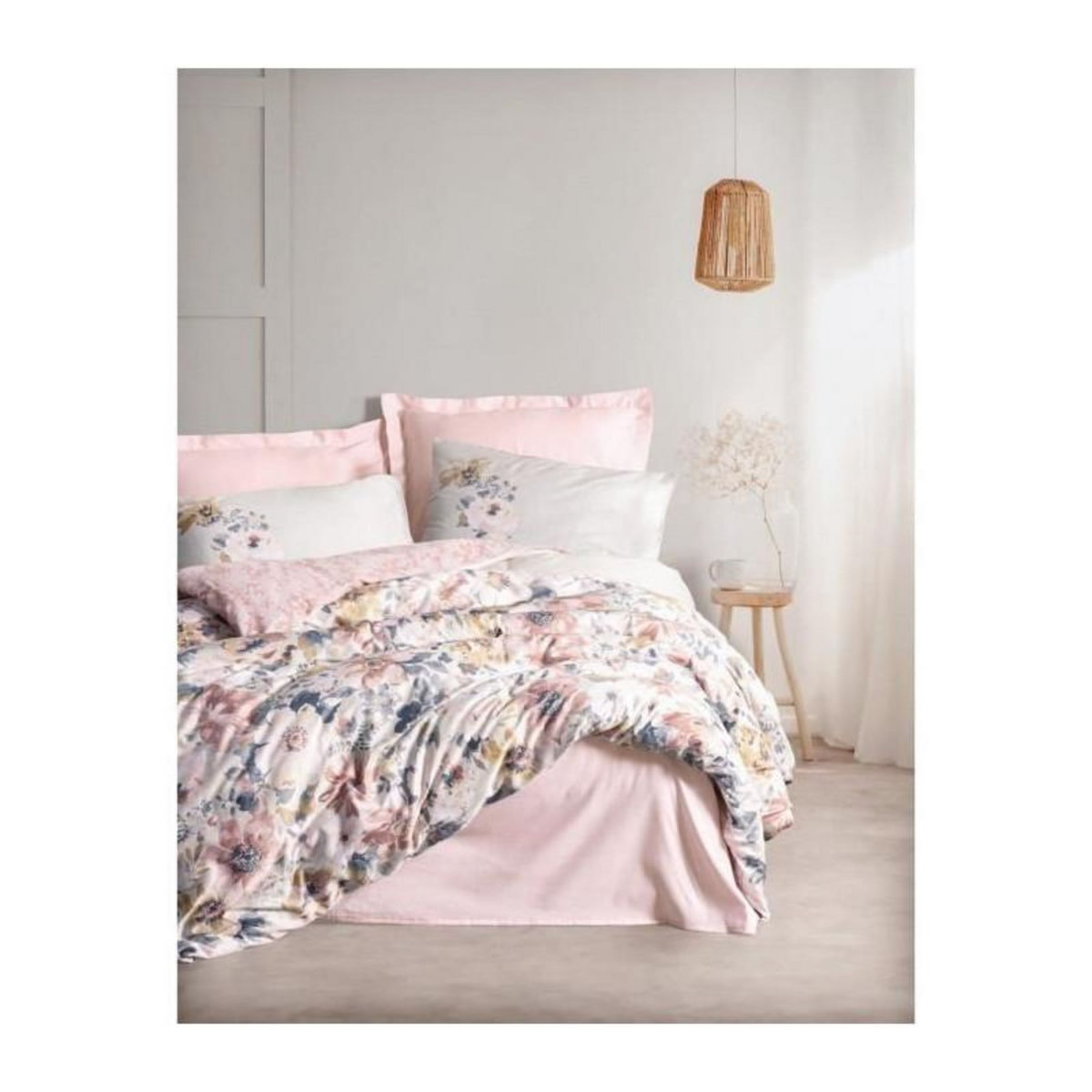 GENERIQUE Parure de lit - 129CTN64605 - 1 housse de couette 220 x 240 cm + 2 taies d'oreiller 60 x 60 cm - Satiné 100% coton - Poudre