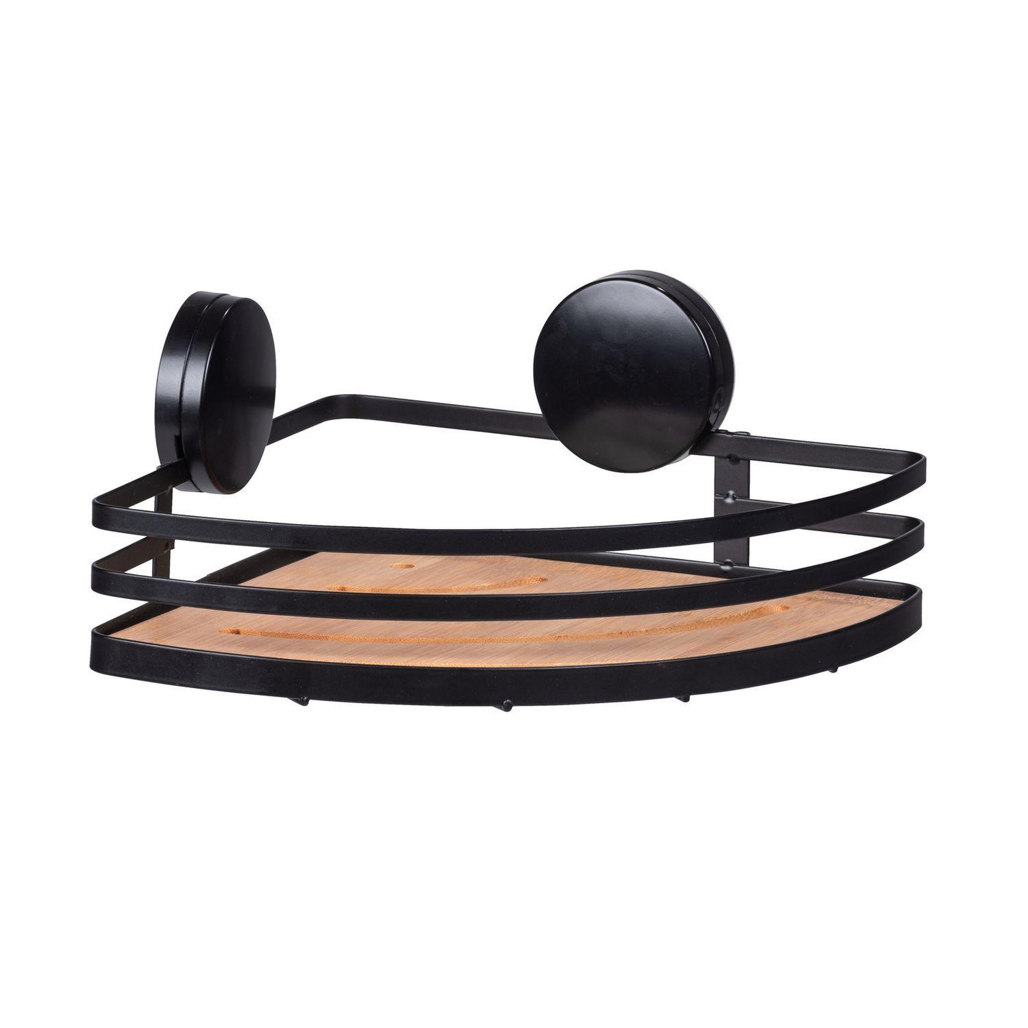 Wenko Support mural angulaire Static-Loc collection Alba pour salle de bain - Noir et bois