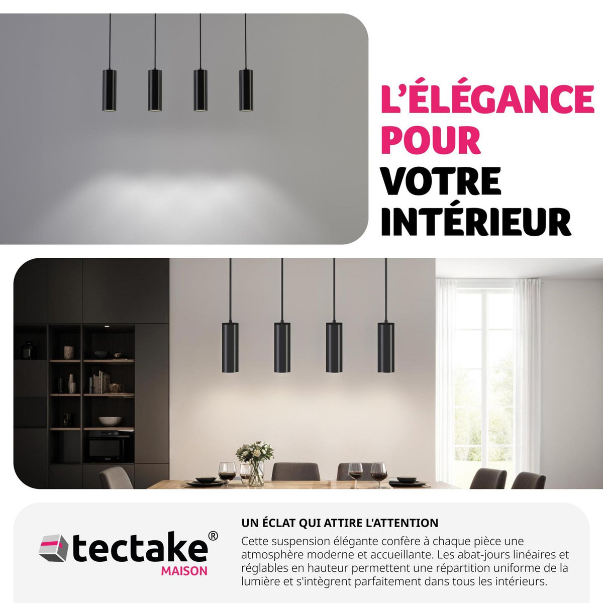 tectake Plafonnier 4 ampoules 4x GU10, 40 W noir