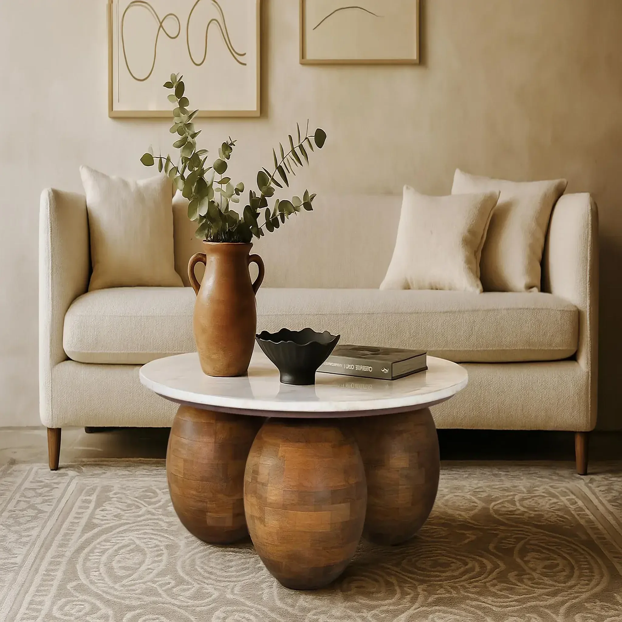 Voir la diapositive 2 : GINER Y COLOMER SL Table basse en marbre 92 cm style rustique moderne