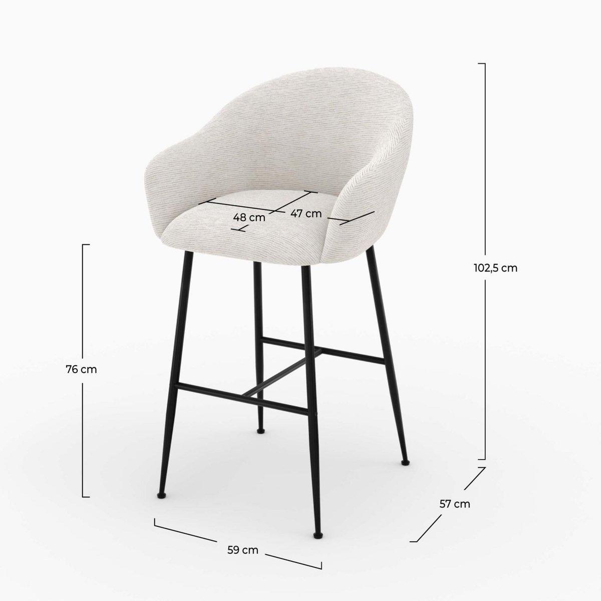 Rendez vous déco Chaise de bar en tissu blanc chiné 76 cm - Socky