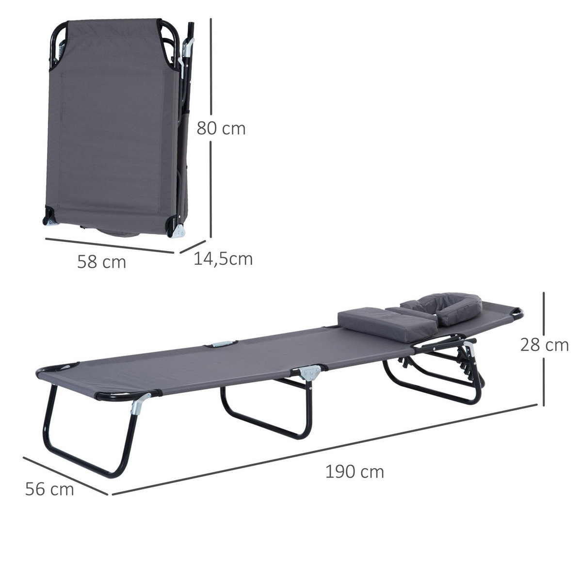 OUTSUNNY Bain de soleil pliable transat inclinable 4 positions chaise longue de lecture 3 coussins fournis gris