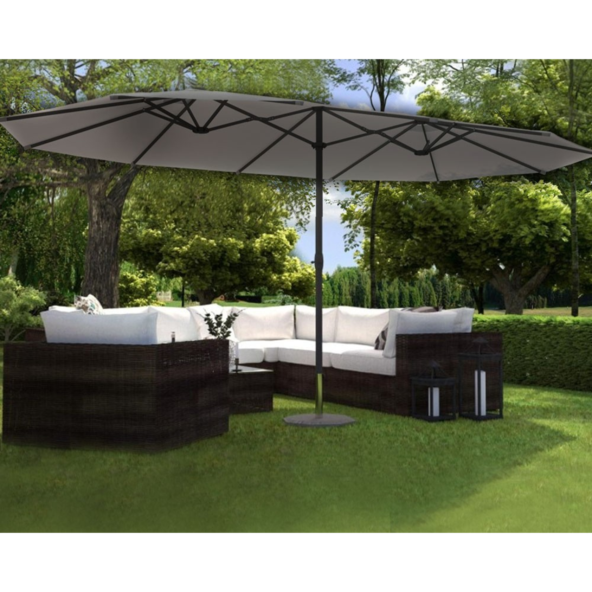 Voir la diapositive 6 : CONCEPT USINE Parasol double gris droit ovale 27 x 46 m venice