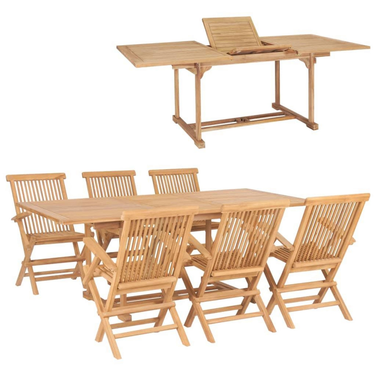 VIDAXL Ensemble a manger d'exterieur 7pcs 150-200x100x75cm Teck massif