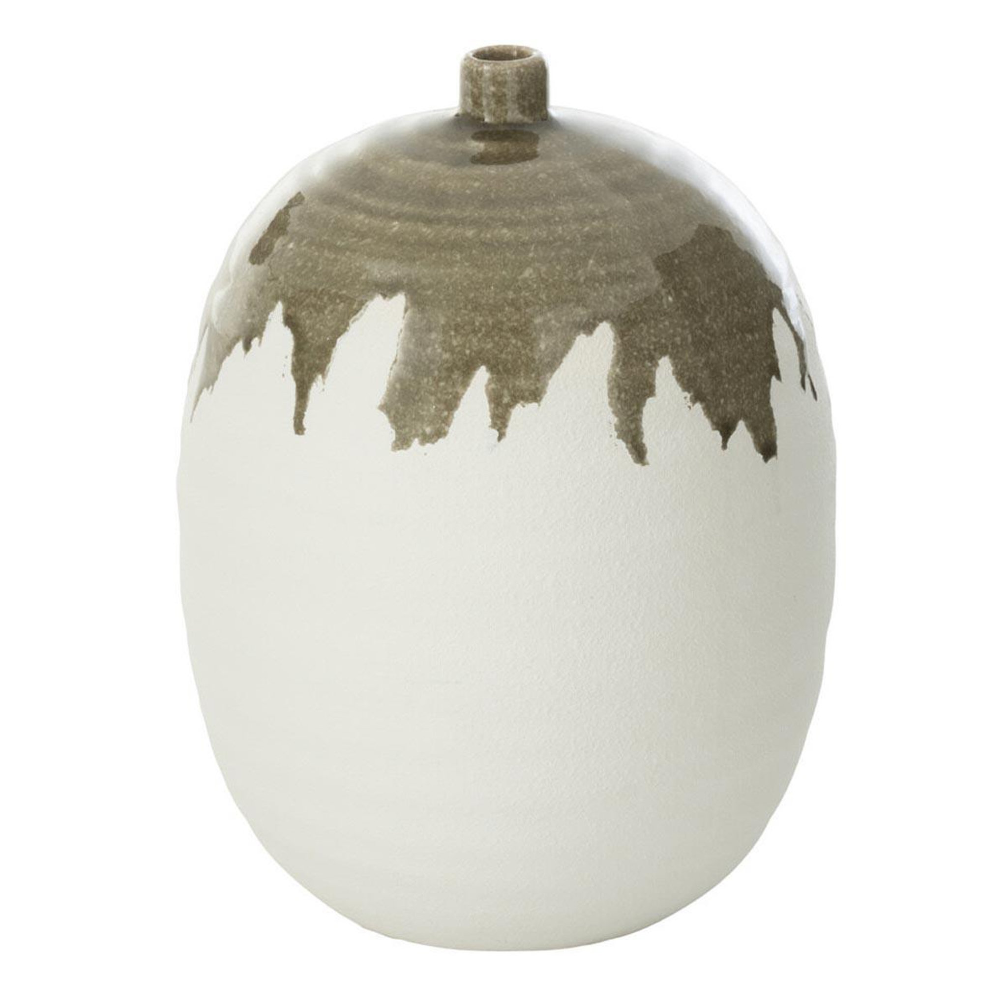 J-LINE Vase bouteille en argile  olea  31cm blanc & vert
