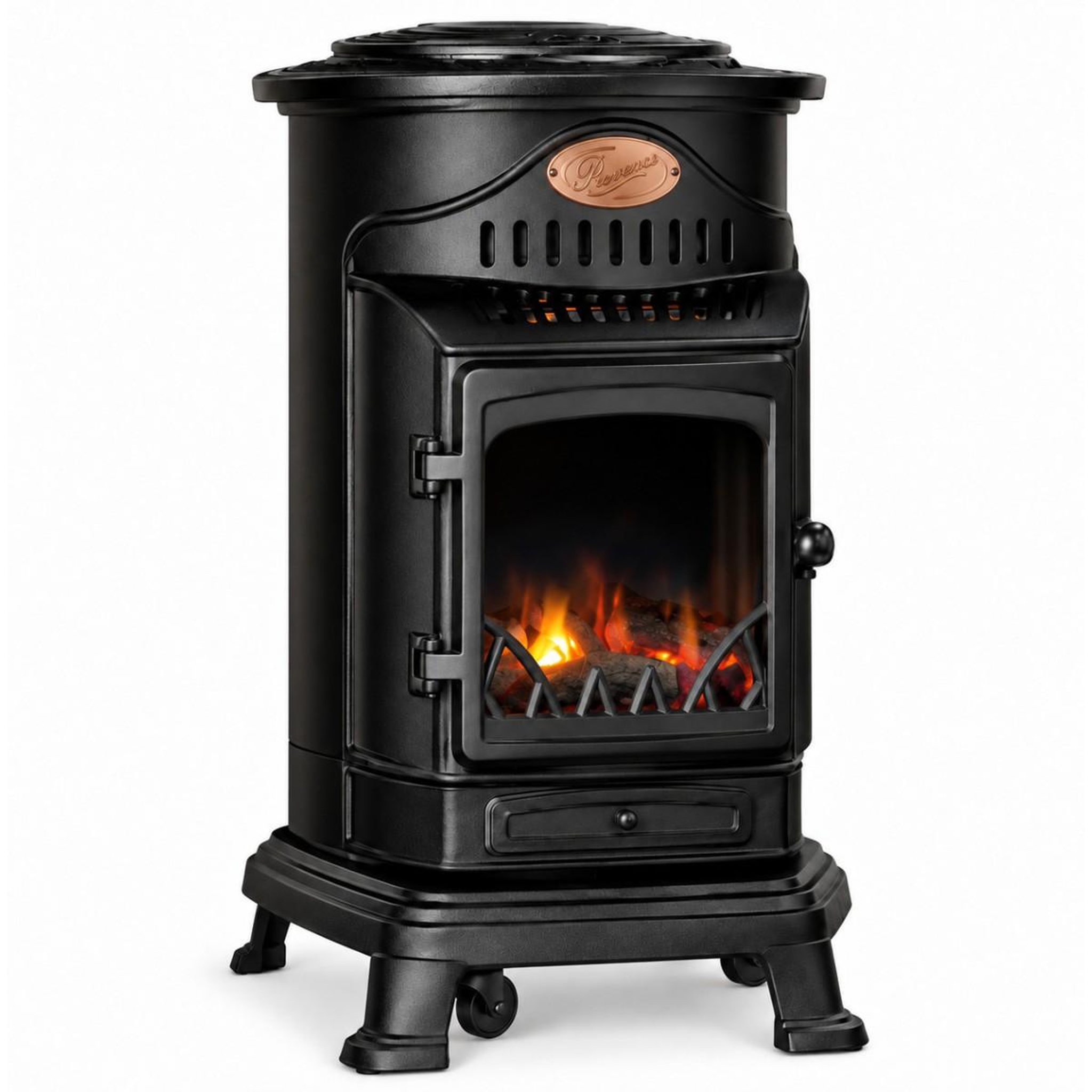 UNIVERSAL Poêle à gaz Provence Noir Mat 3,4 kW - Chauffage d'appoint en fonte, Effet feu de bois Sahara