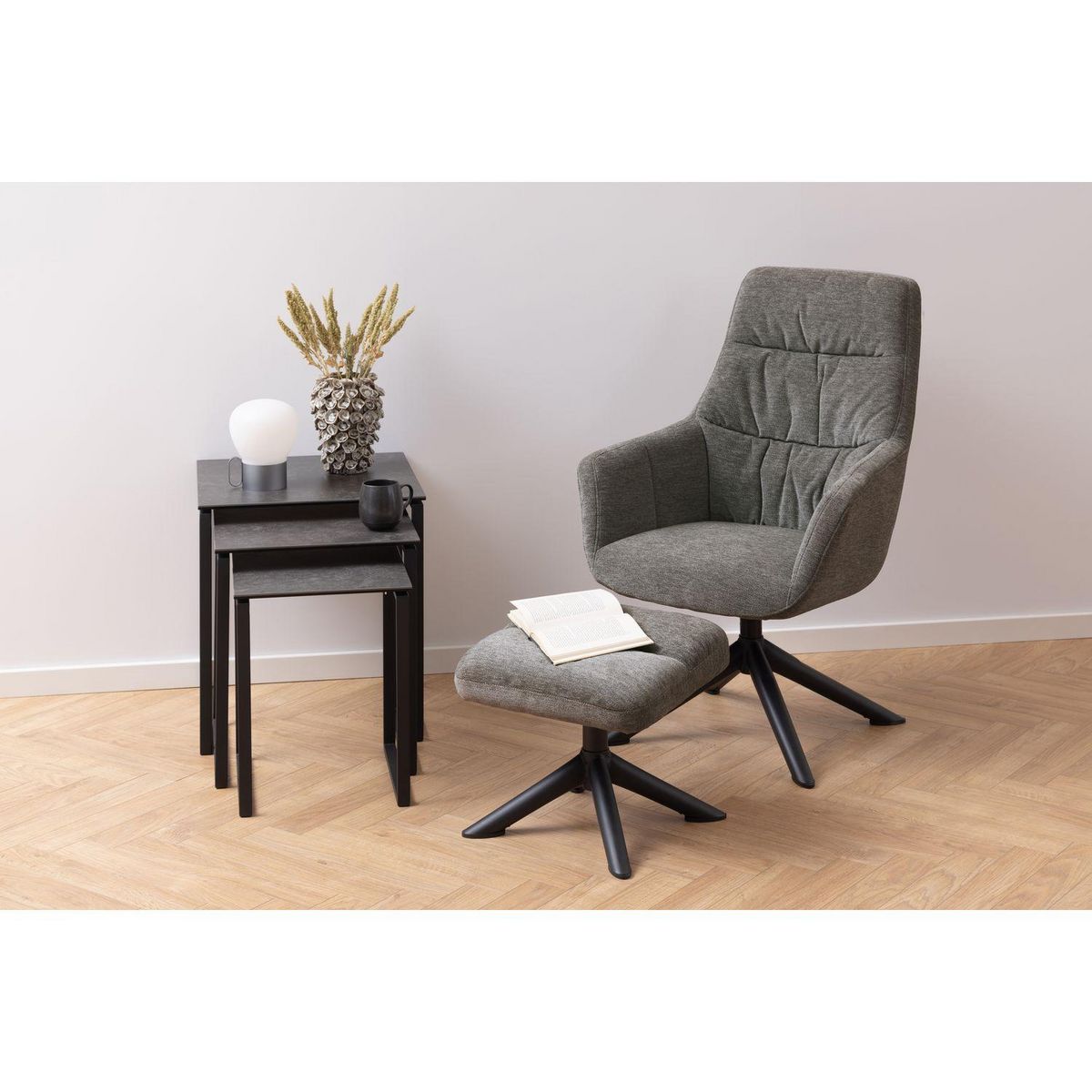 TOILINUX Fauteuil de salon avec accoudoirs et repose-pieds - Gris et Noir