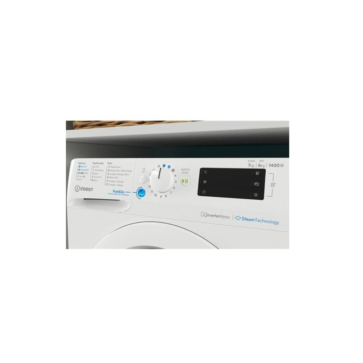 Indesit Lave-linge séchant hublot 7/6kg 1400 tours/min - BDE76435WVFR