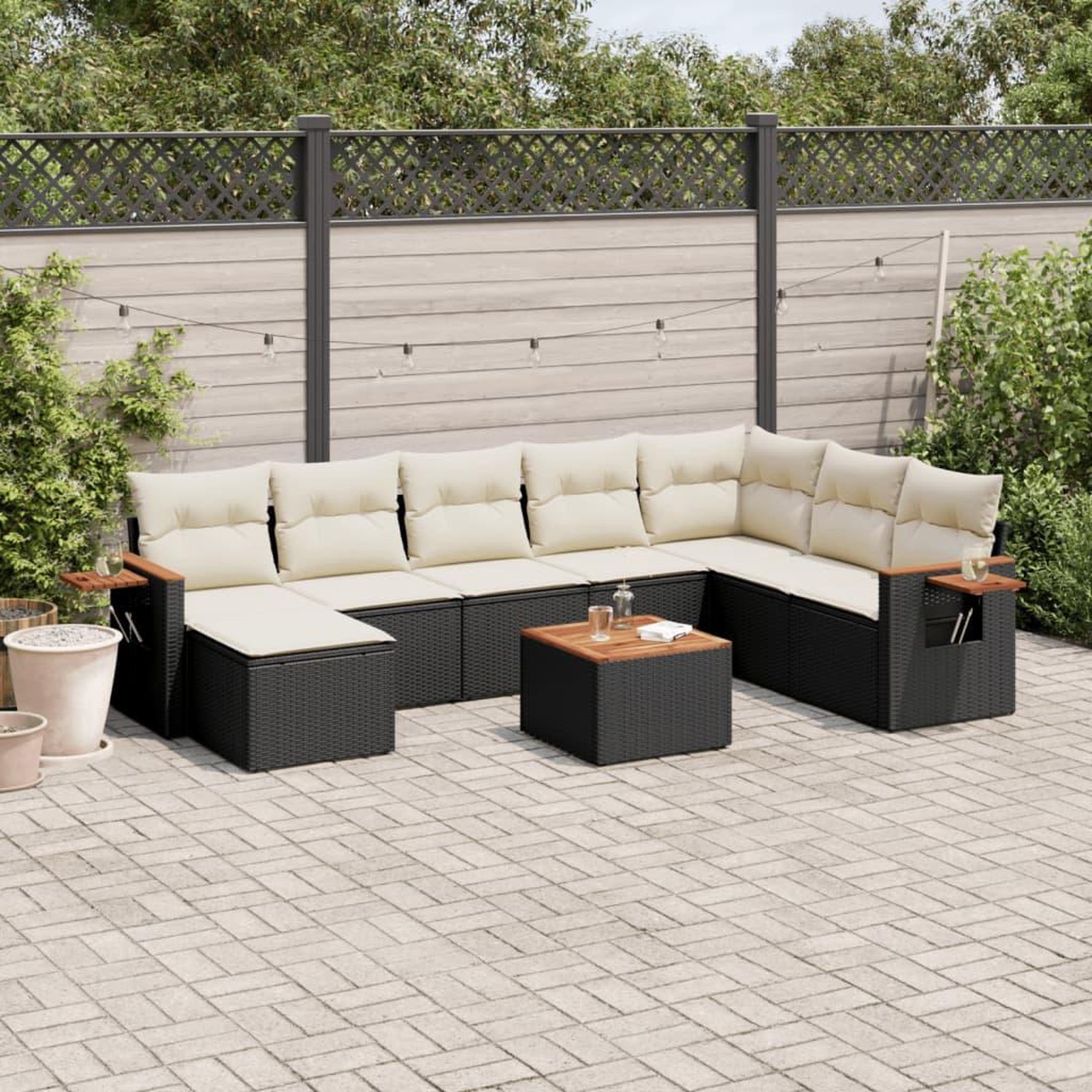 VIDAXL Salon de jardin 9 pcs avec coussins noir resine tressee