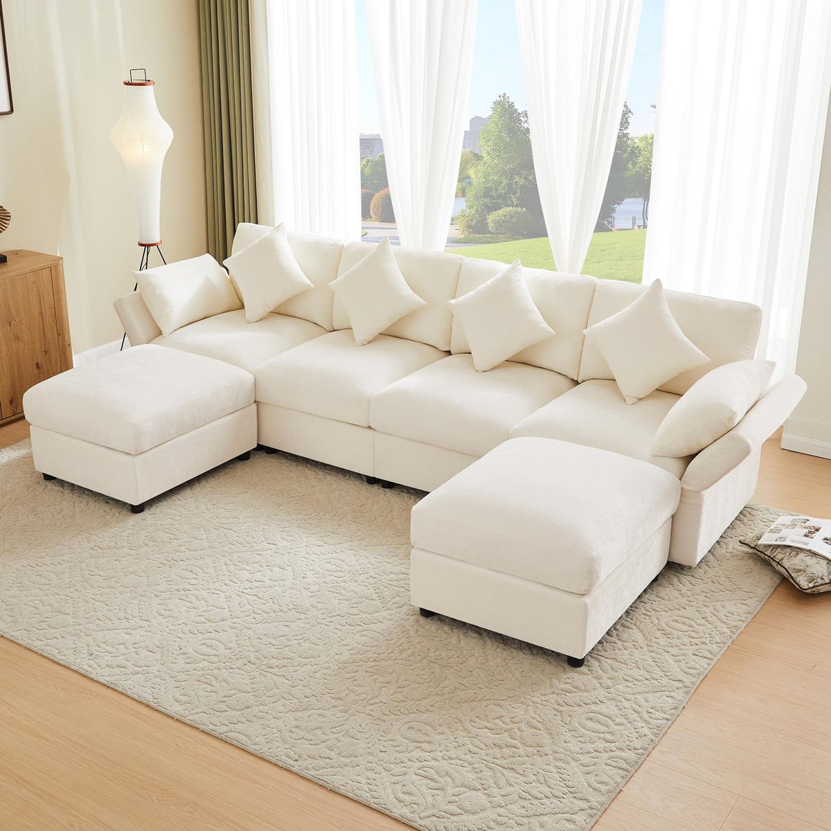 MERAX Canapé d'angle panoramique fixe 6 places tissu