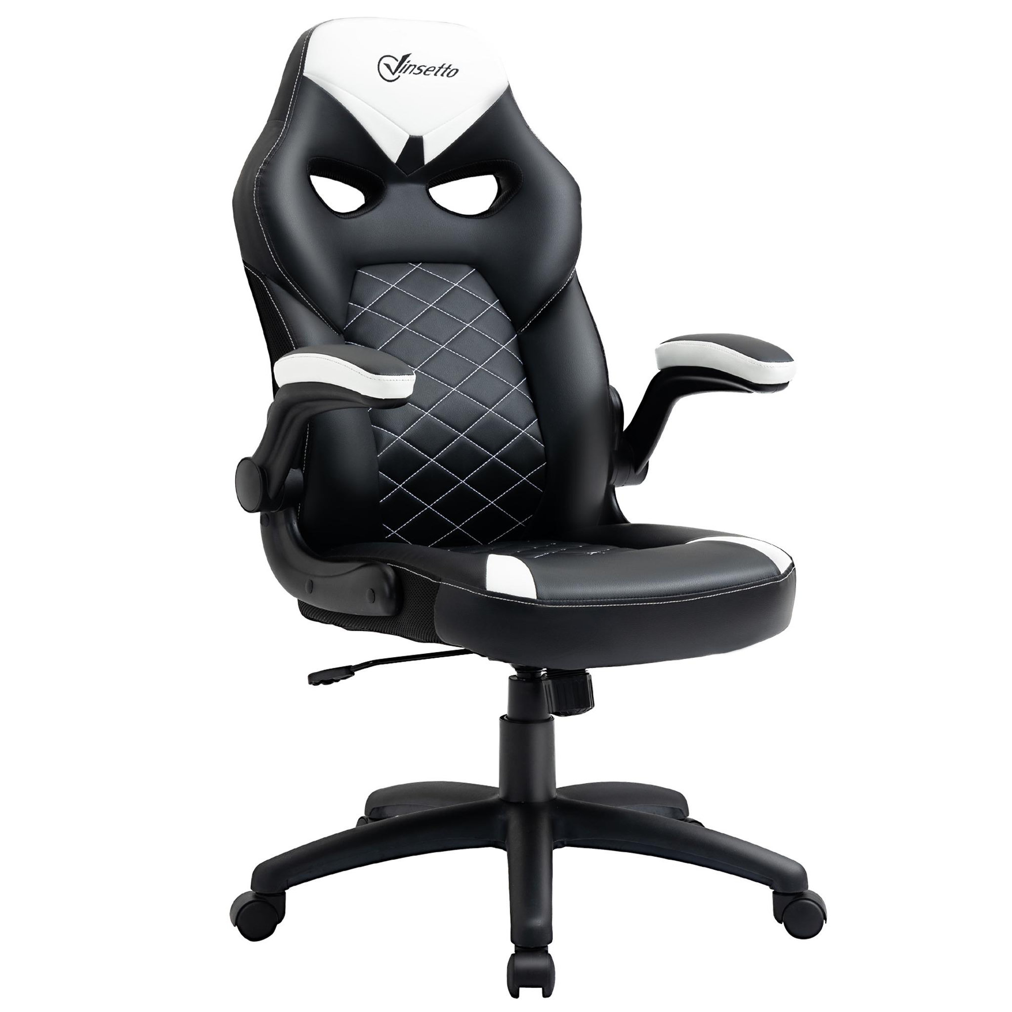 Voir la diapositive 1 : VINSETTO Vinsetto Fauteuil de bureau manager gaming style baquet racing dossier assise capitonné accoudoirs relevables revêtement synthétique noir blanc