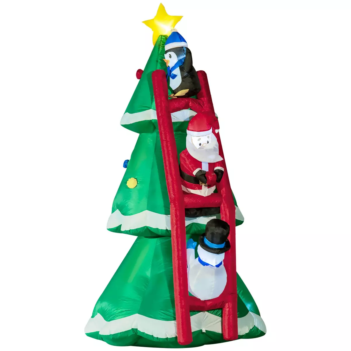 OUTSUNNY Décoration gonflable LED de Noël 2,47H m - sapin de Noël enneigé décoré avec échelle personnages - polyester imperméable