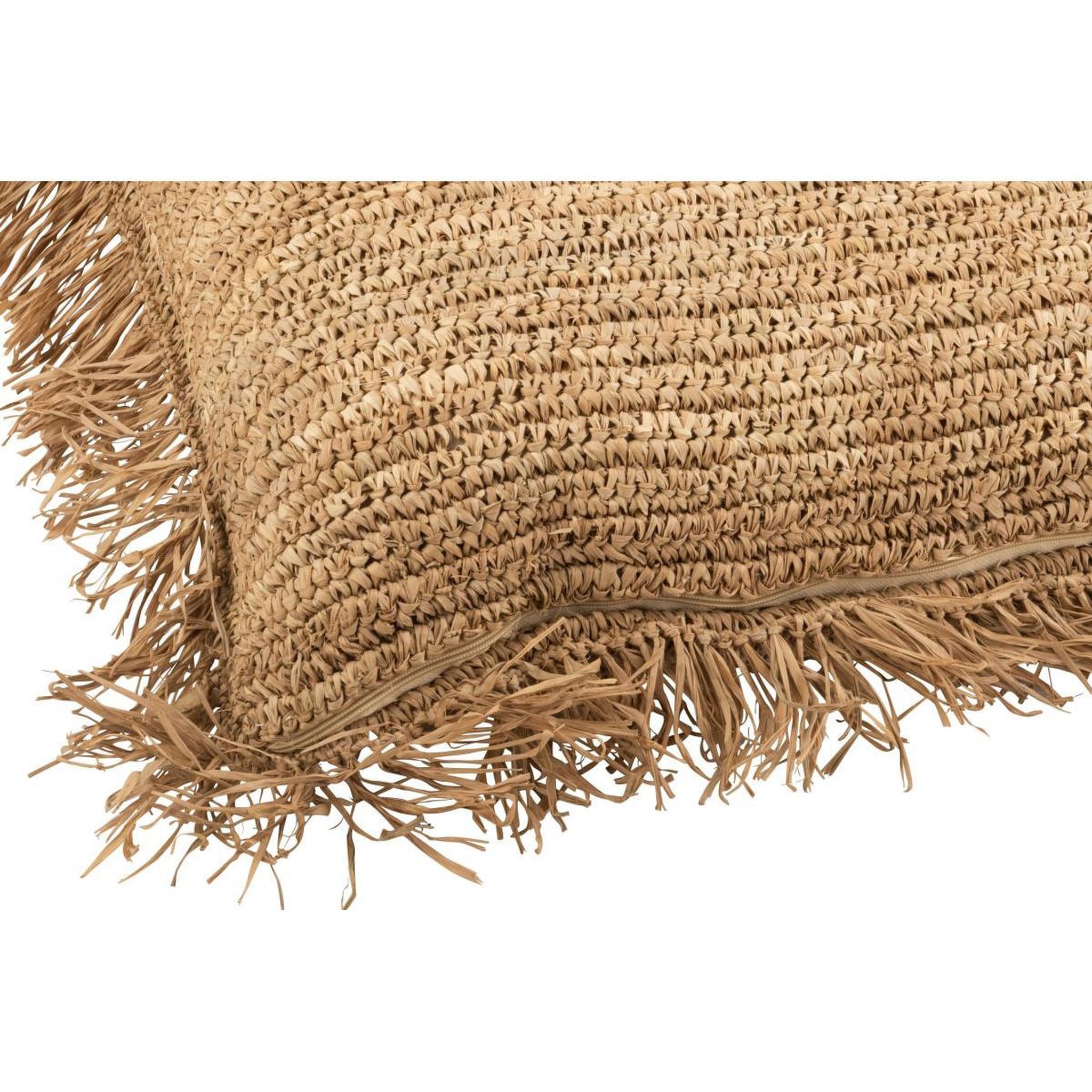 Voir la diapositive 2 : J-LINE Coussin déco carré  raphia  88x88cm naturel