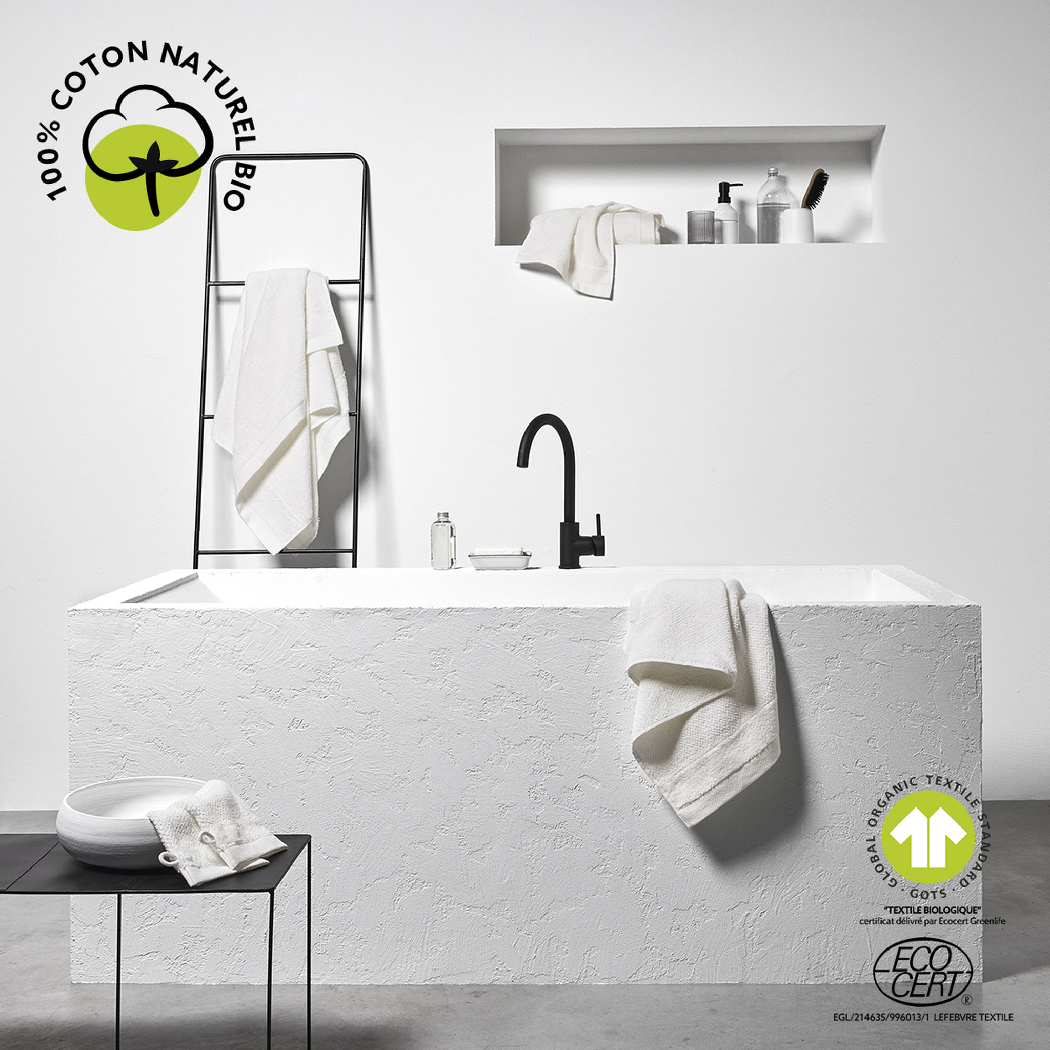Voir la diapositive 3 : TODAY Drap de bain uni en Coton bio 450 G/M²