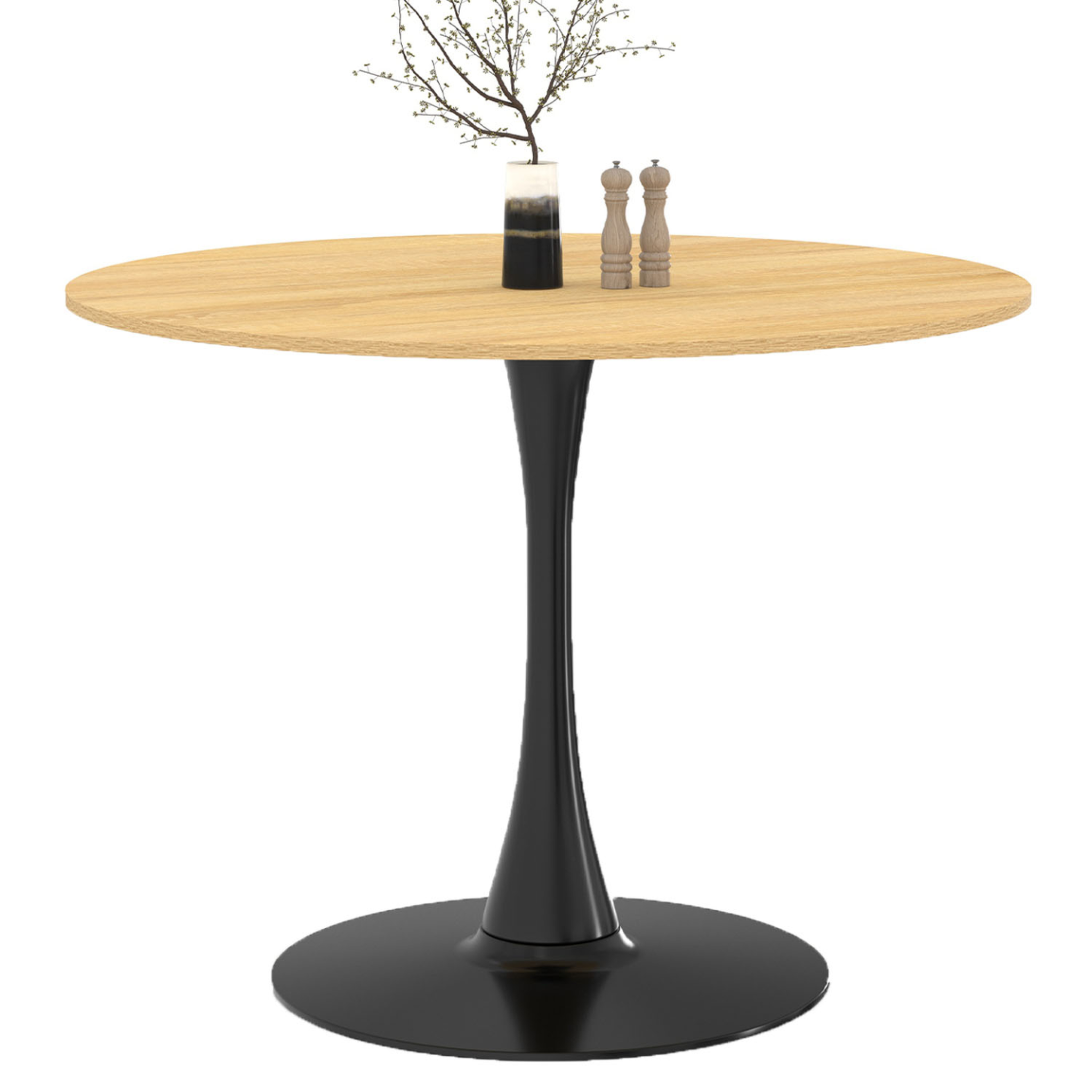 ID MARKET Table à manger ronde dalia 4 personnes pieds tulipe bois et noir 100 cm
