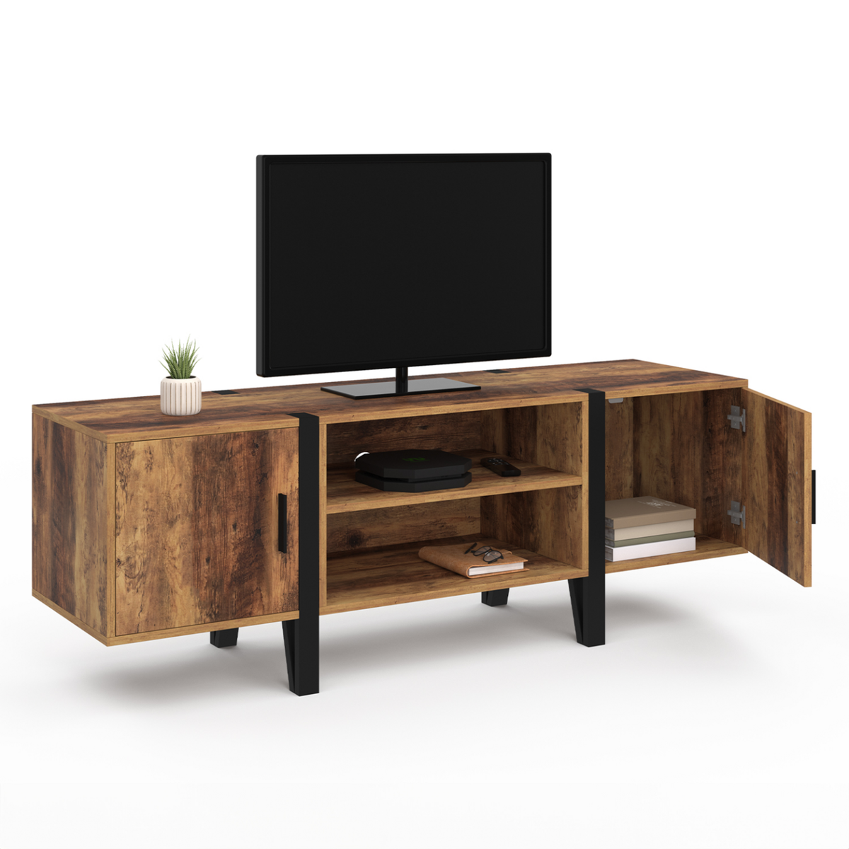 ID MARKET Meuble TV 140 cm AUSTRIA 2 portes bois pieds épingle