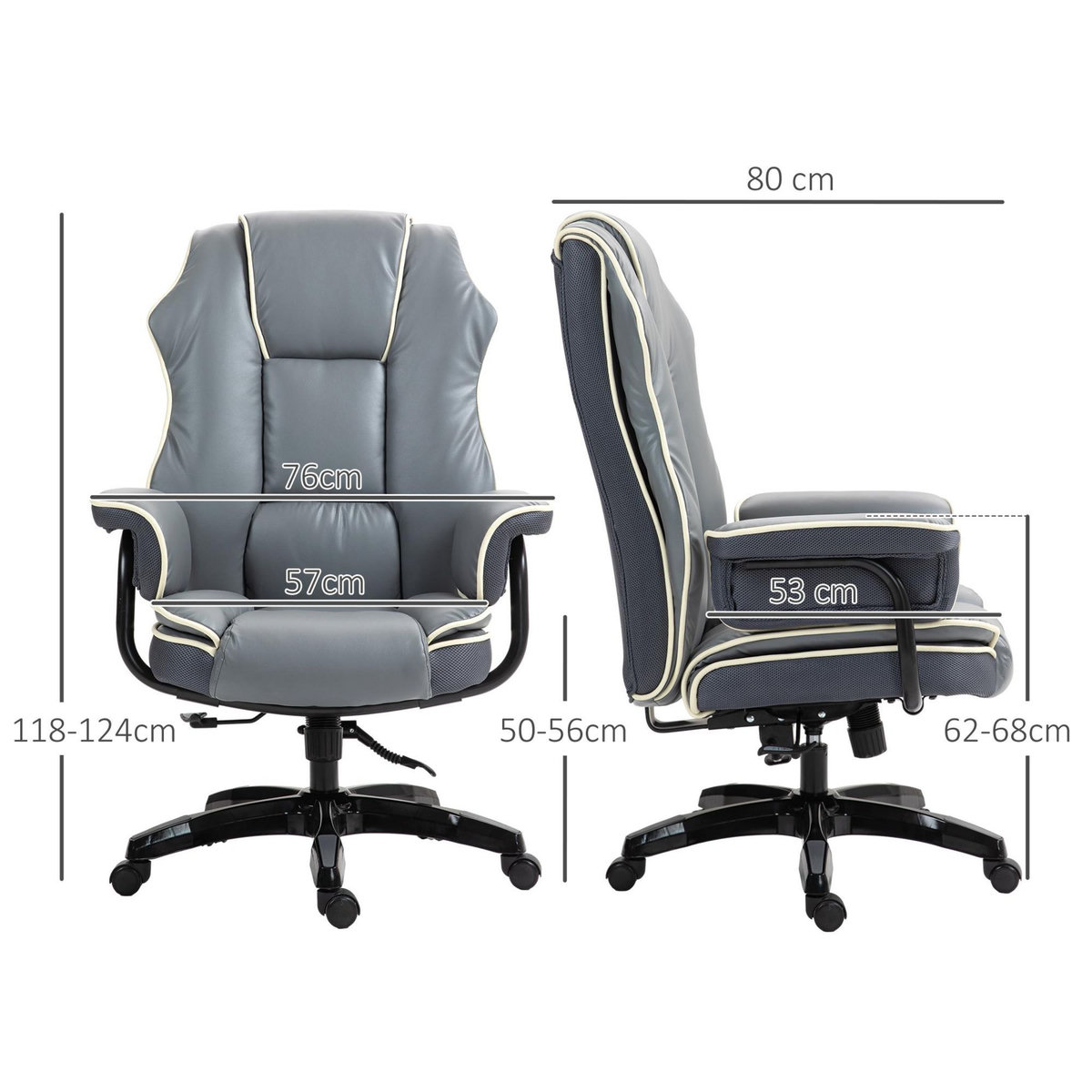 VINSETTO Fauteuil de bureau gamer ergonomique grand confort - 76L x 80l x 118-124H cm - gris