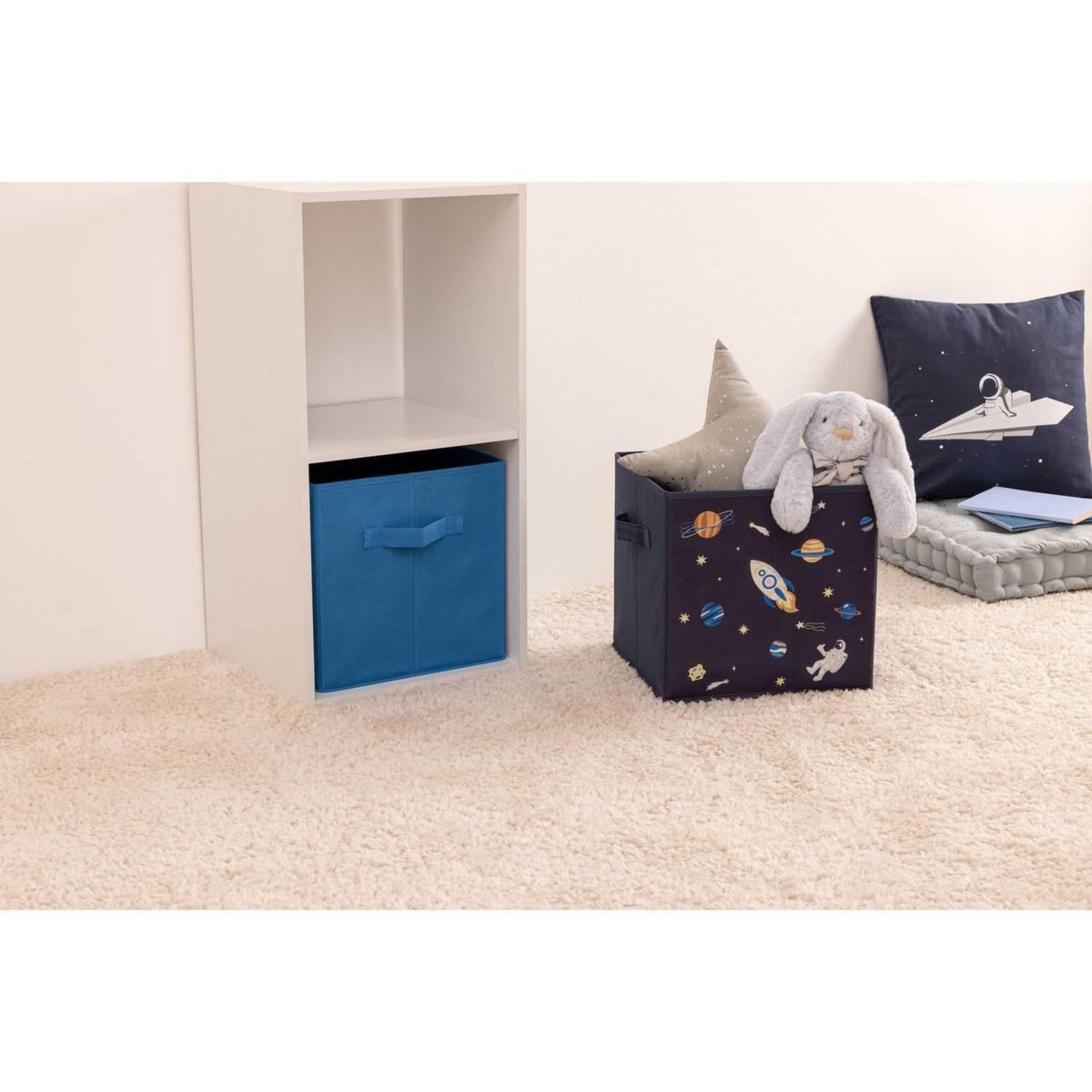 Atmosphera Kids Lot de 2 boites de rangement Espace en tissu - 29x29x29cm - Bleu
