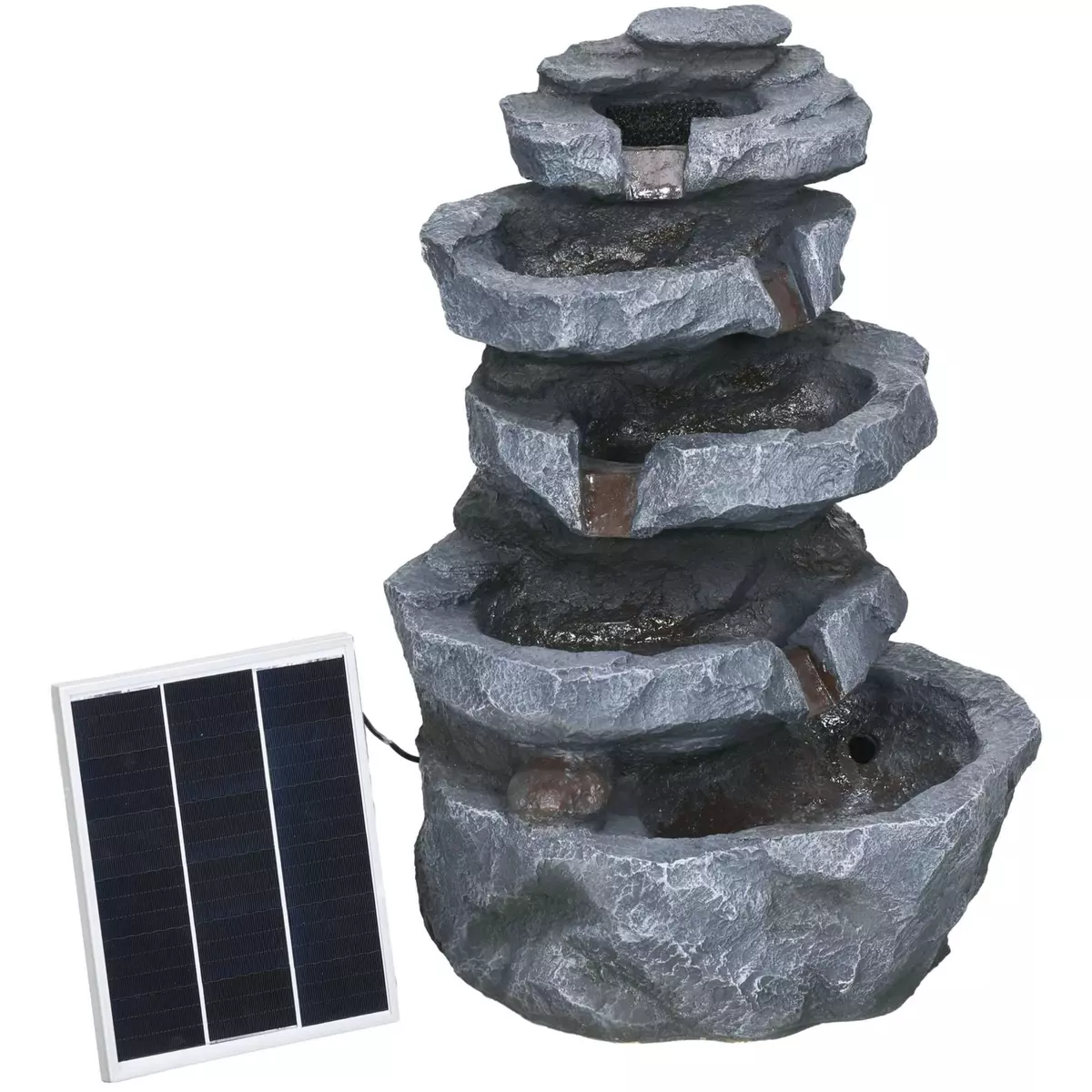 OUTSUNNY Fontaine de jardin à énergie solaire - fontaine roche cascade 5 niv. LED pompe incluse - résine gris