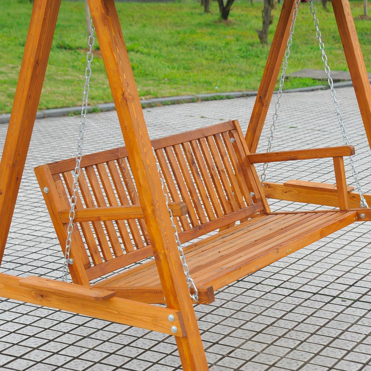 OUTSUNNY Balancelle de jardin 3 places 2 tablettes support 1,95L x 1,3l x 1,85H m charge max. 360 Kg bois de pin vert