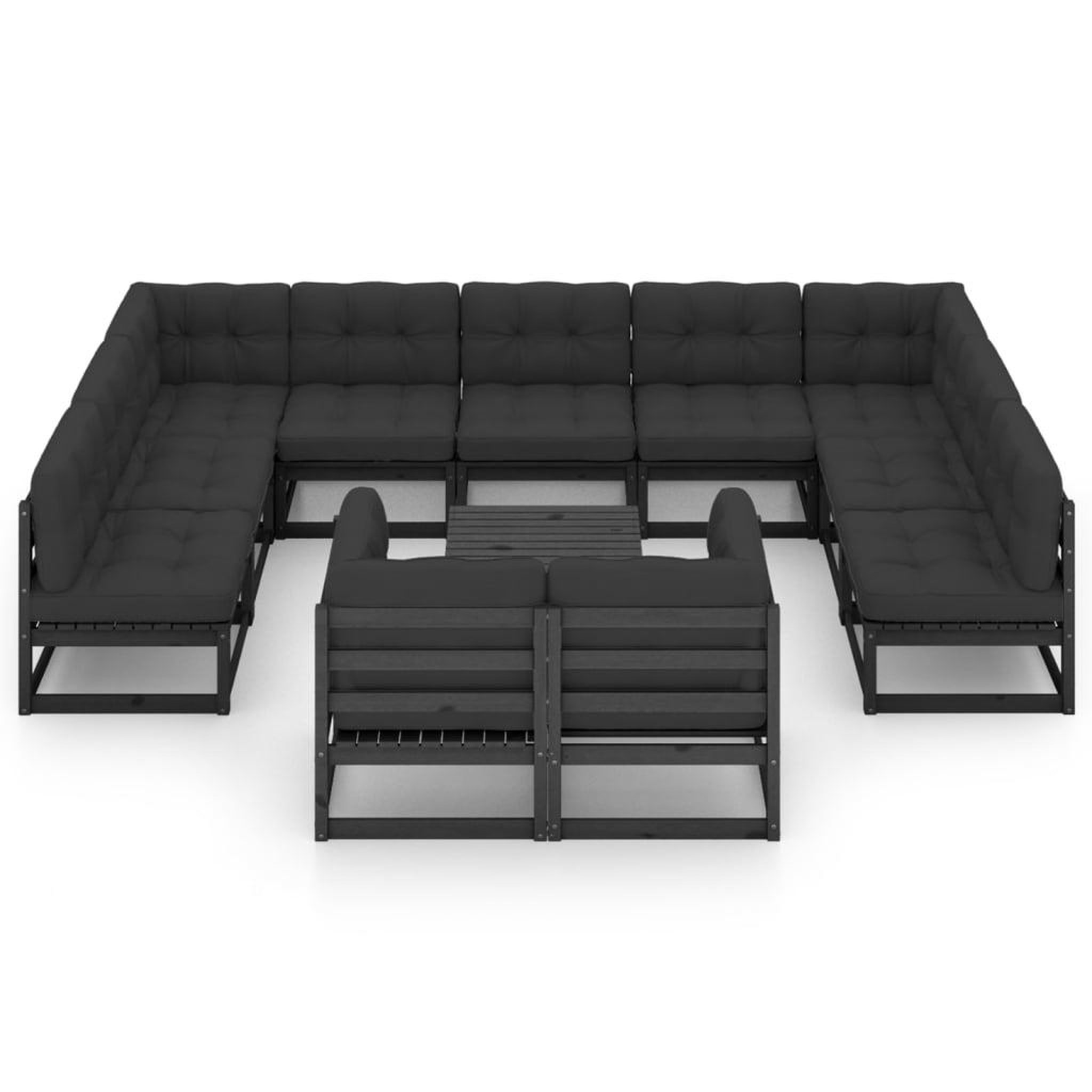 Voir la diapositive 3 : VIDAXL Salon de jardin 12 pcs avec coussins Noir Bois de pin massif