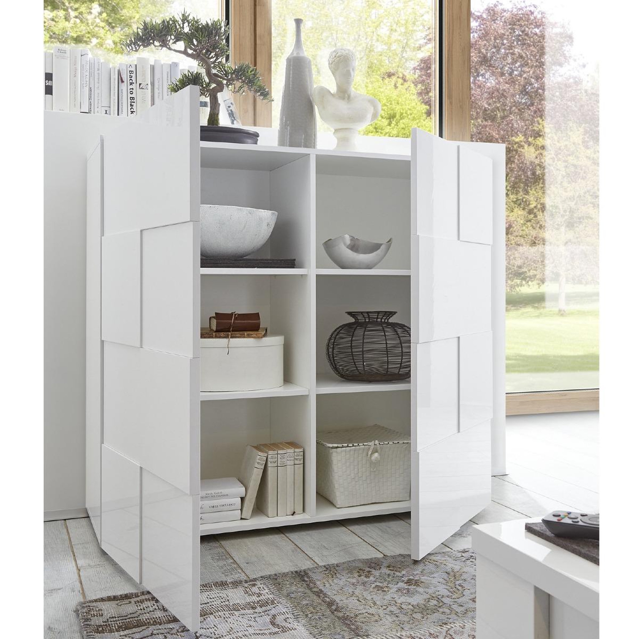 Voir la diapositive 3 : JLC KREATION Buffet haut design laqué blanc 2 portes MADO
