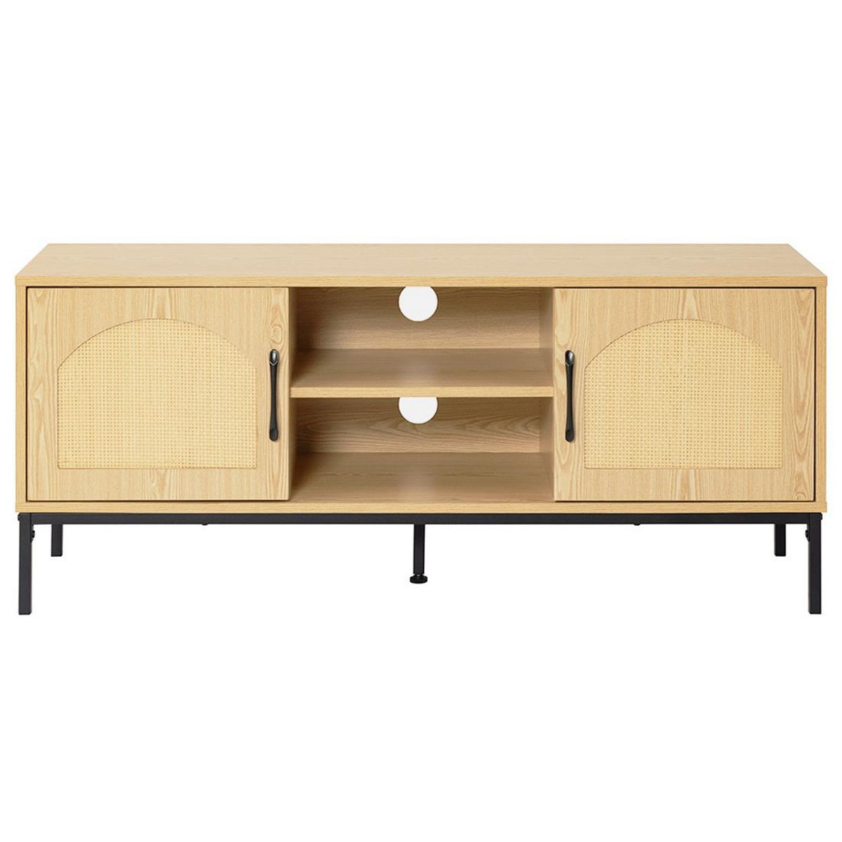 BEST MOBILIER Nagato - meuble tv - cannage et effet bois - 2 portes et 2 niches - 120 cm
