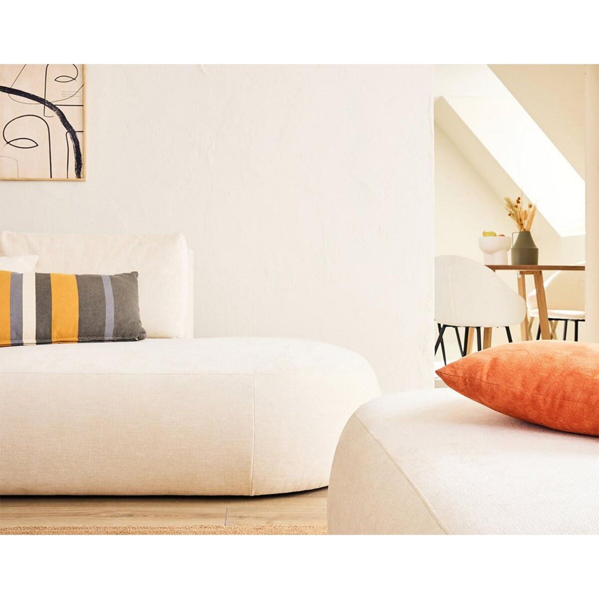 LISA DESIGN Santorini - canapé modulable d'angle gauche + pouf - 4 places - en tissu texturé