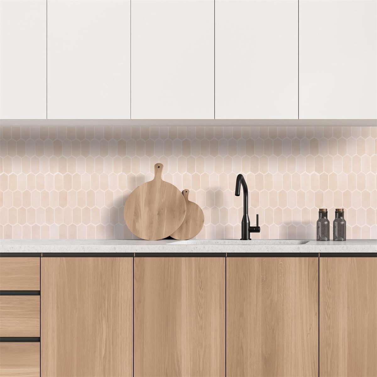 The Home Deco Factory 4 crédences adhésives hexagonales - 30 x 30 cm - Beige