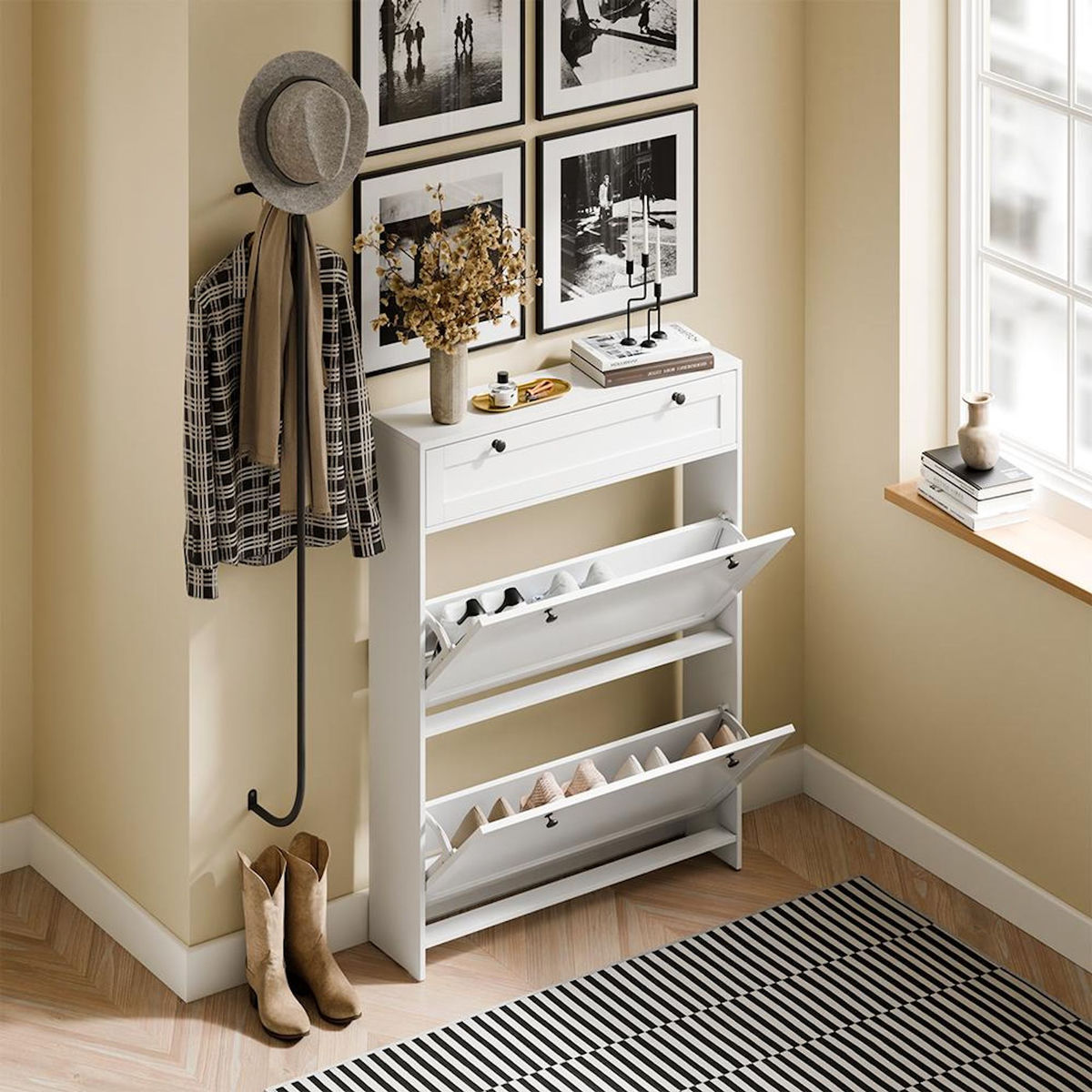 SOBUY SoBuy - Meuble À Chaussures avec un tiroir - Blanc - 80x19x107cm - Nordique - FSR207-W