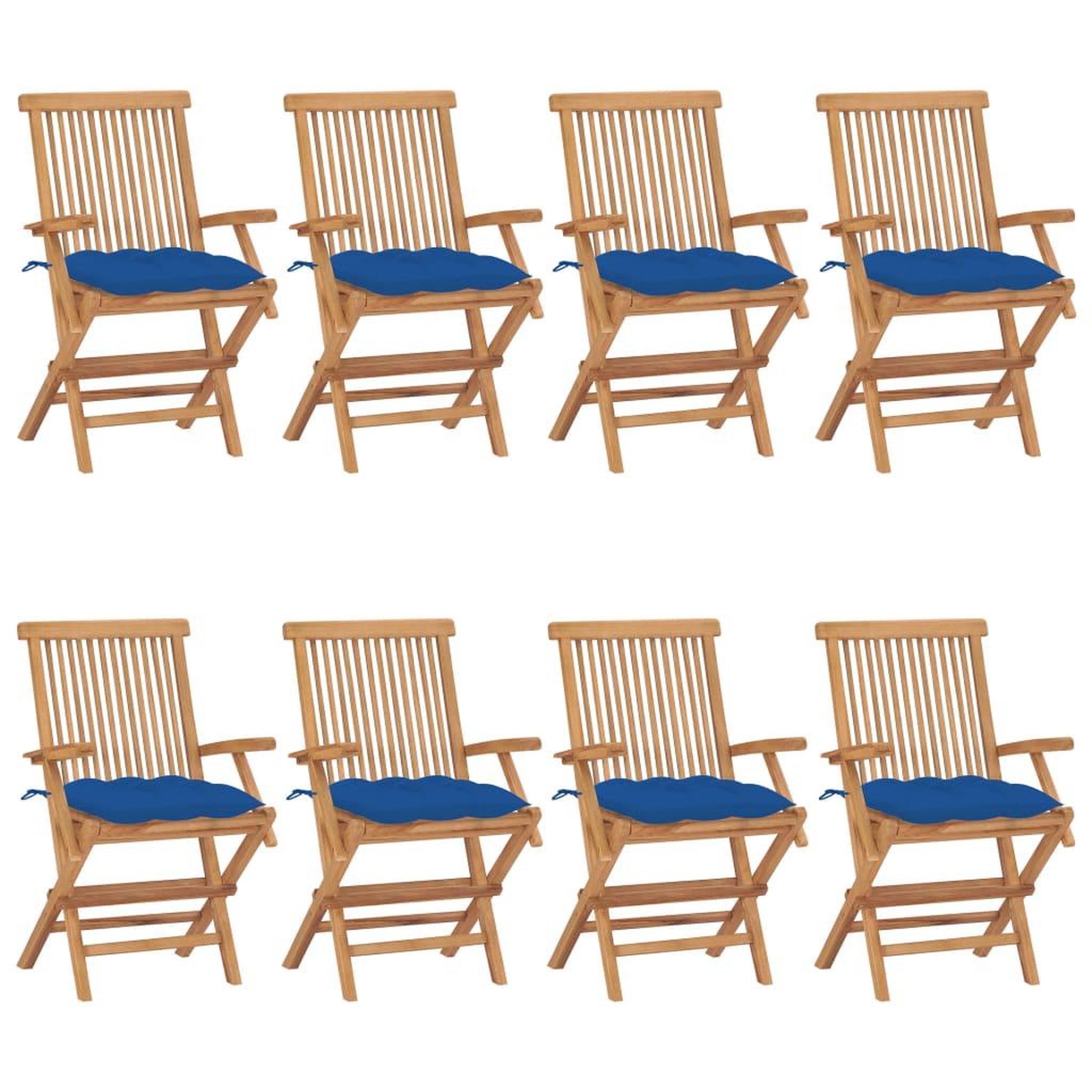 Voir la diapositive 1 : VIDAXL Chaises de jardin avec coussins bleu lot de 8 Bois teck massif