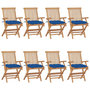 Voir la diapositive 1 : VIDAXL Chaises de jardin avec coussins bleu lot de 8 Bois teck massif