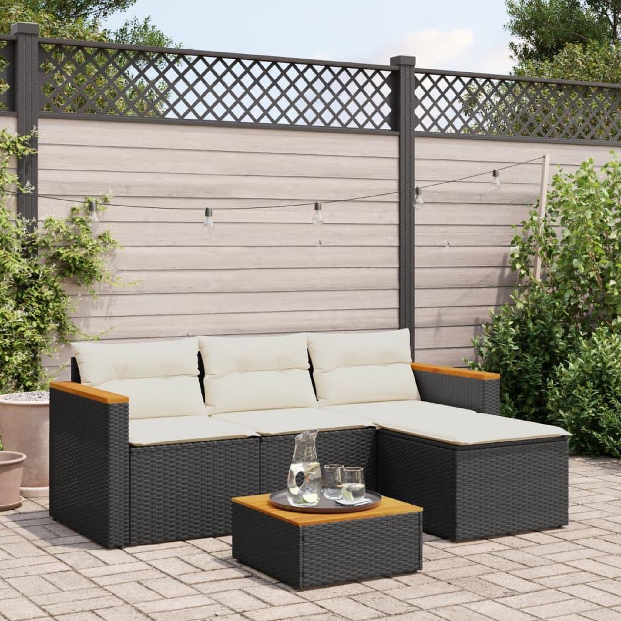 VIDAXL Salon de jardin 3 pcs avec coussins noir resine tressee