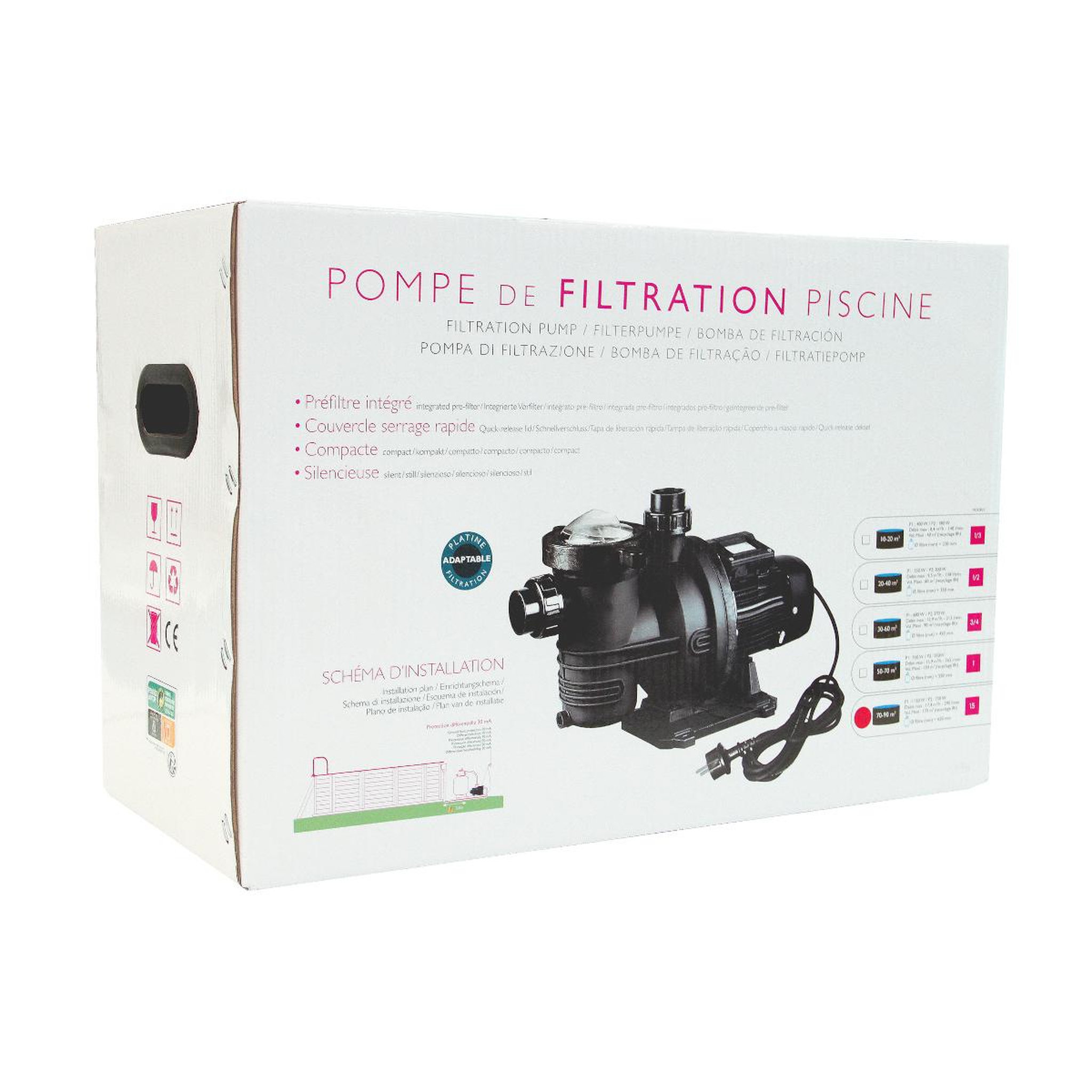 Voir la diapositive 6 : AQUALUX Pompe de filtration piscine 9-10m3/h - 30-60m3 - 106454