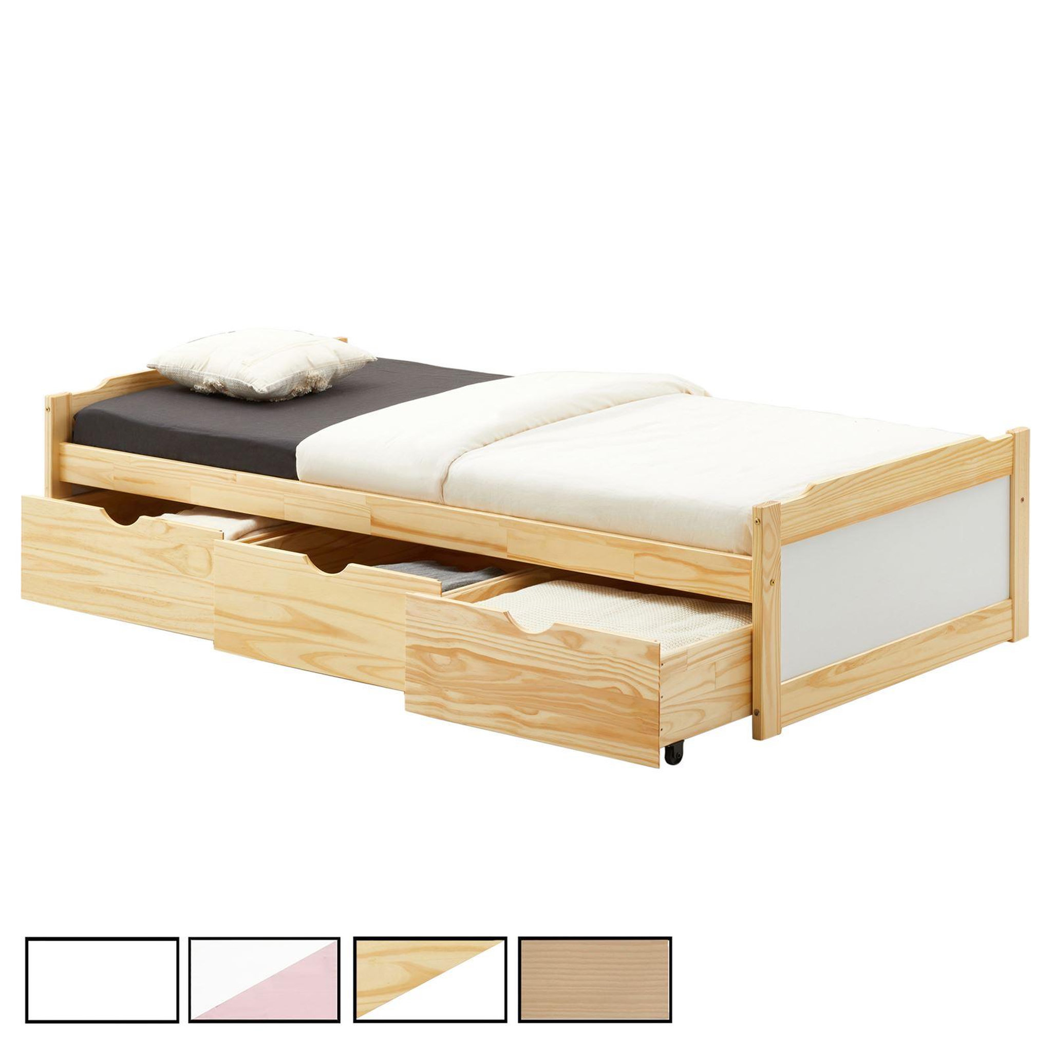 IDIMEX Lit fonctionnel en pin MIA, 90 x 200 cm. Coloris disponibles : Bicolore