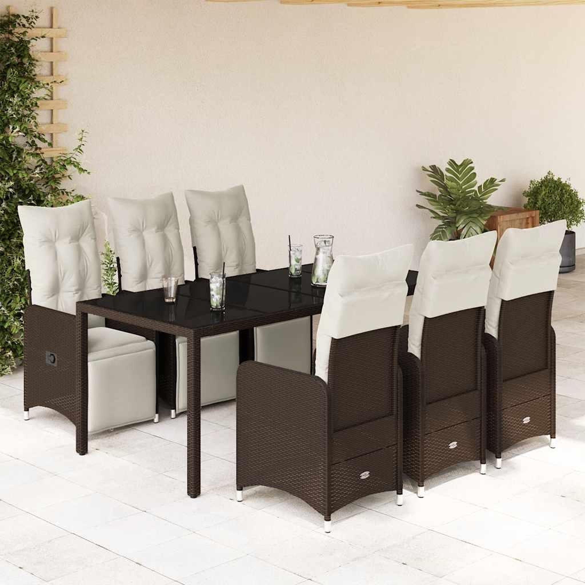 VIDAXL Ensemble de bistro de jardin 7 pcs coussins marron poly rotin