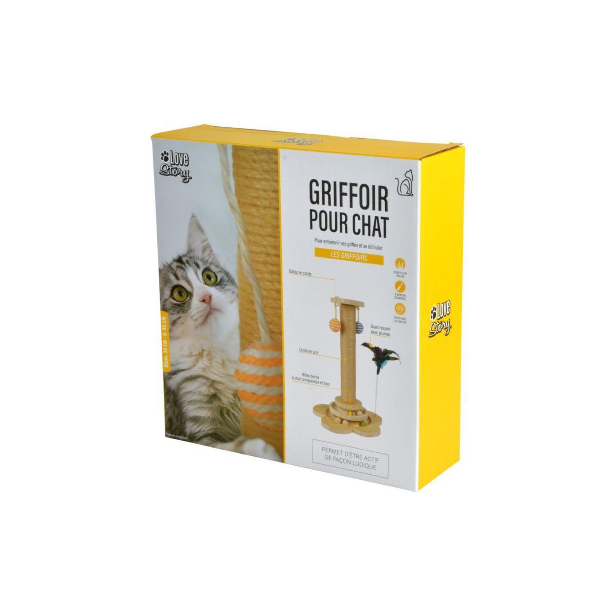 Voir la diapositive 3 : LOVE STORY Griffoir pour chat  jouets  40cm naturel