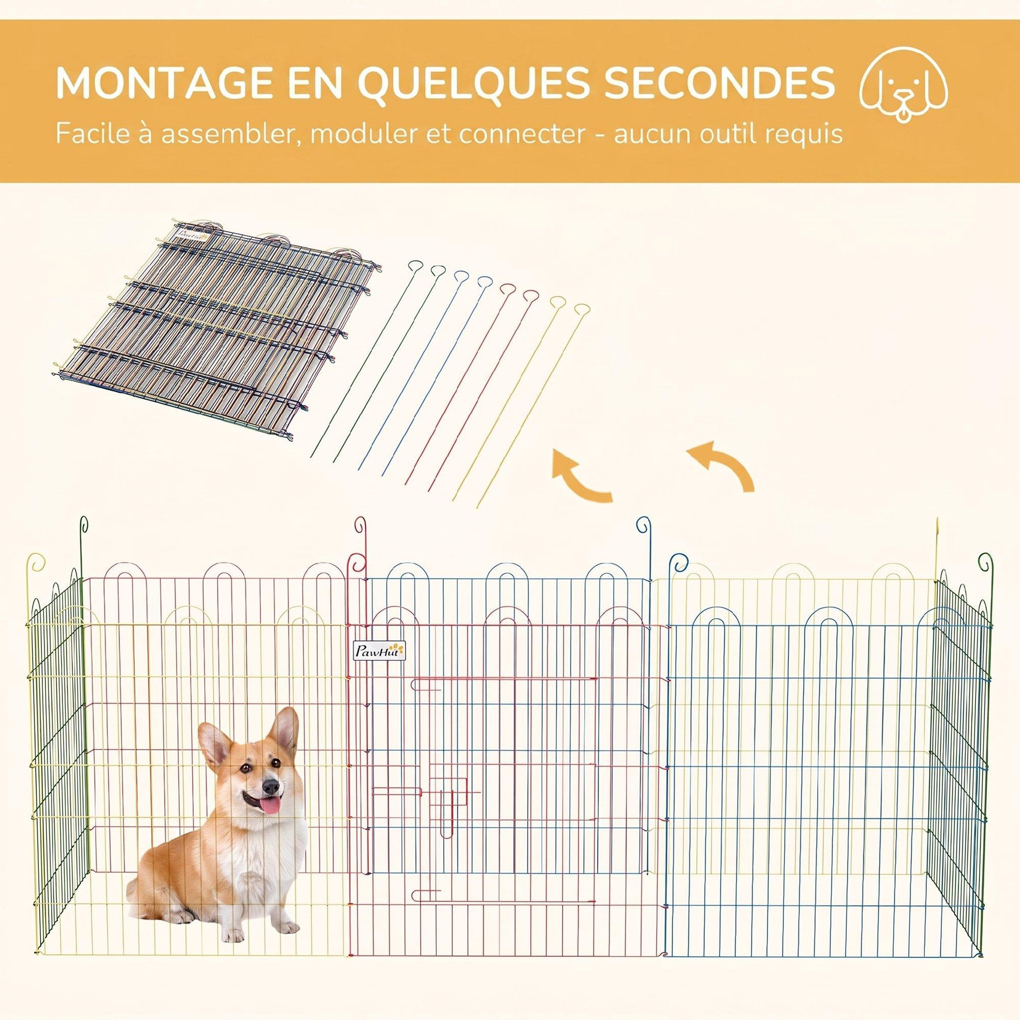 Voir la diapositive 4 : PAWHUT Parc enclos modulable pour chien animaux porte verrouillable 8 panneaux dim. Panneau 58l x 60h cm métal multicolore