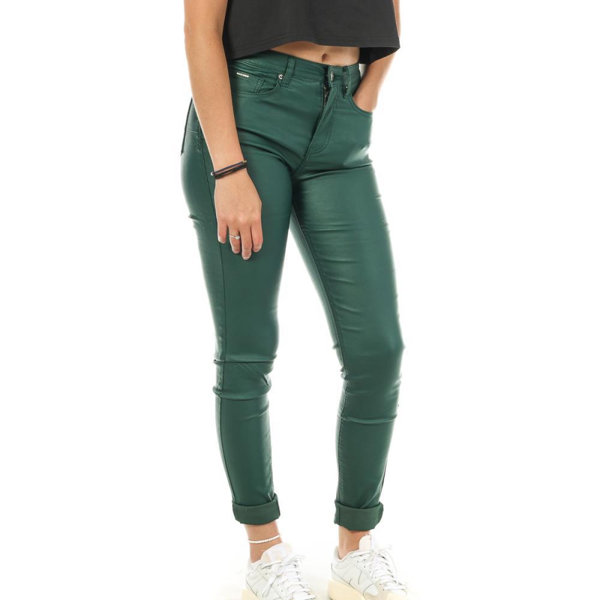 Voir la diapositive 1 : MONDAY PREMIUM Pantalon skinny enduit Vert Foncé Monday Premium